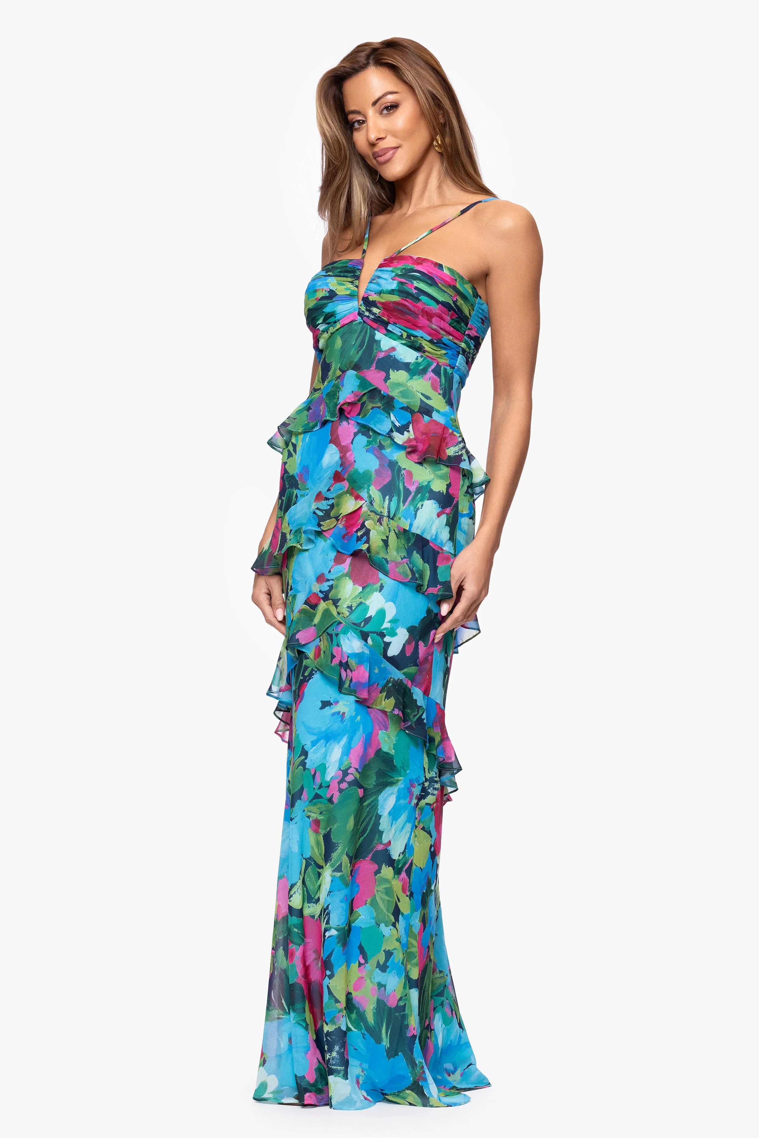 "Jayla" Print Chiffon Tiered Ruffle Dress sold by Xscape product image thumbnail 4