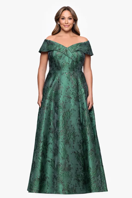 Plus "Daphne" Brocade Off Shoulder Dress made by Xscape