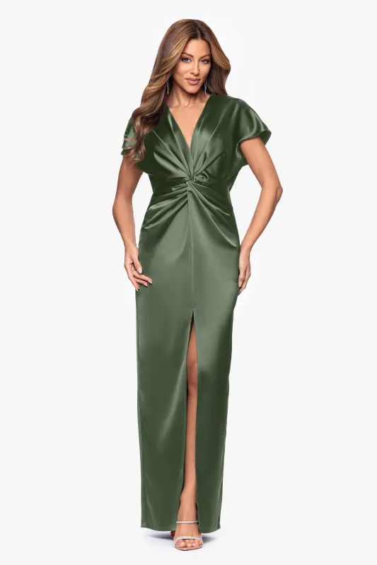 "Evelyn" Satin Short Sleeve V-Neck Tie Dress made by Xscape