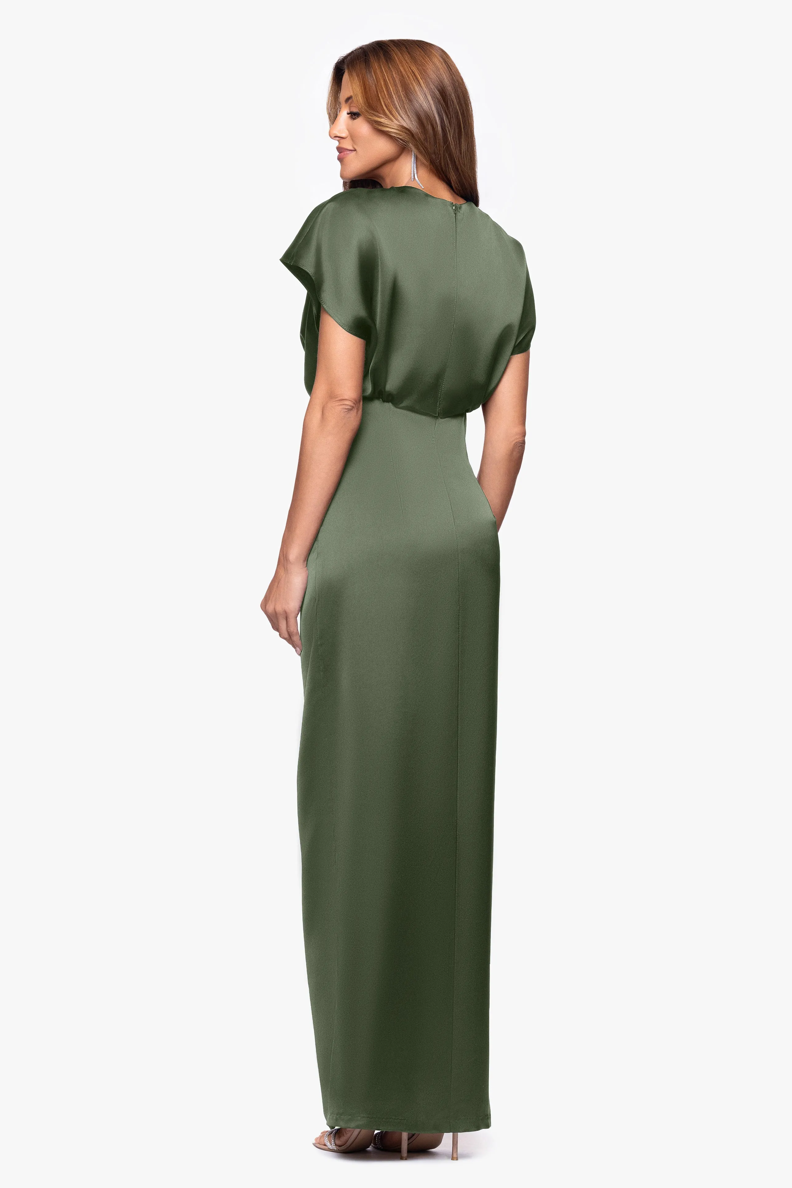 "Evelyn" Satin Short Sleeve V-Neck Tie Dress sold by Xscape product image thumbnail 3
