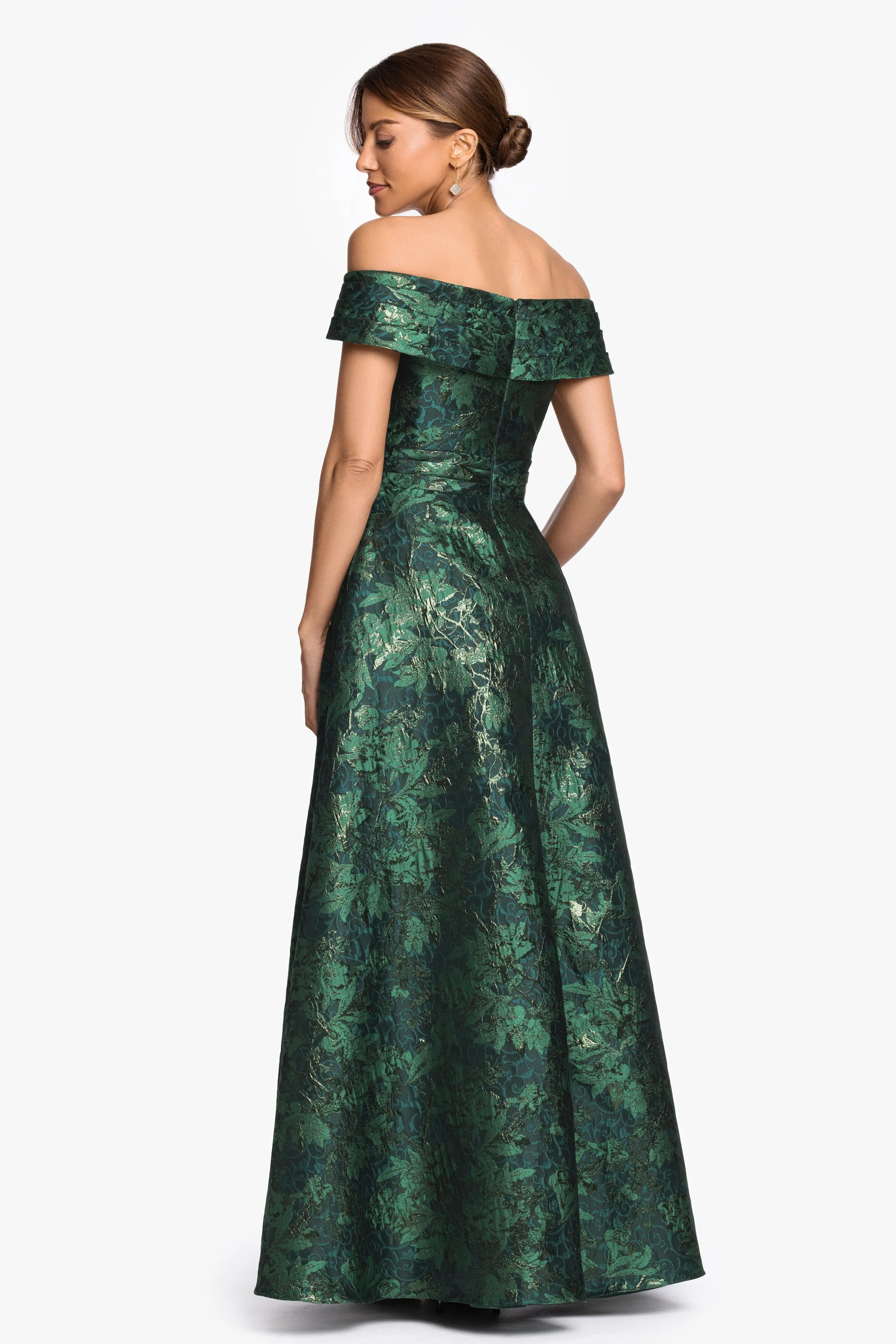 "Esther" Printed Brocade Off The Shoulder Gown sold by Xscape product image thumbnail 3
