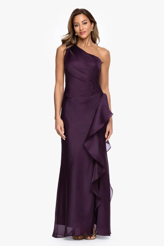 "Serena" Metallic Organza One Shoulder Dress made by Xscape