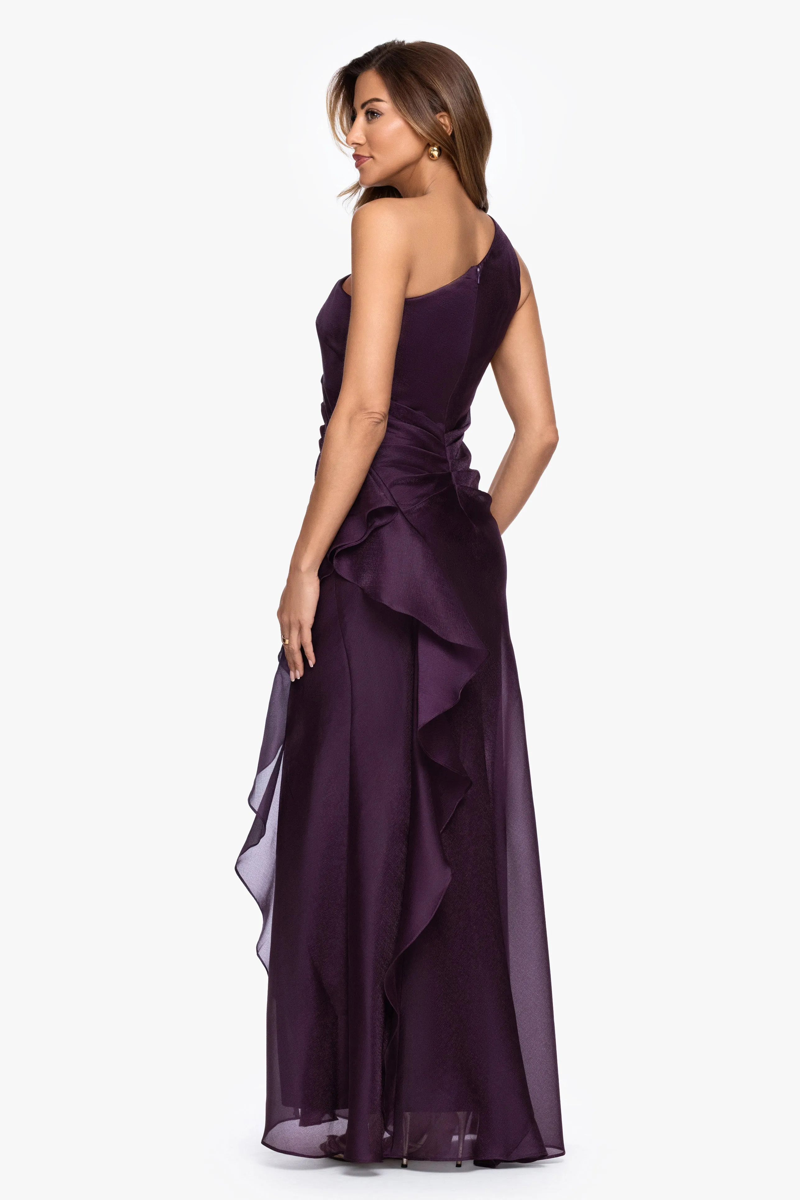 "Serena" Metallic Organza One Shoulder Dress sold by Xscape product image thumbnail 3