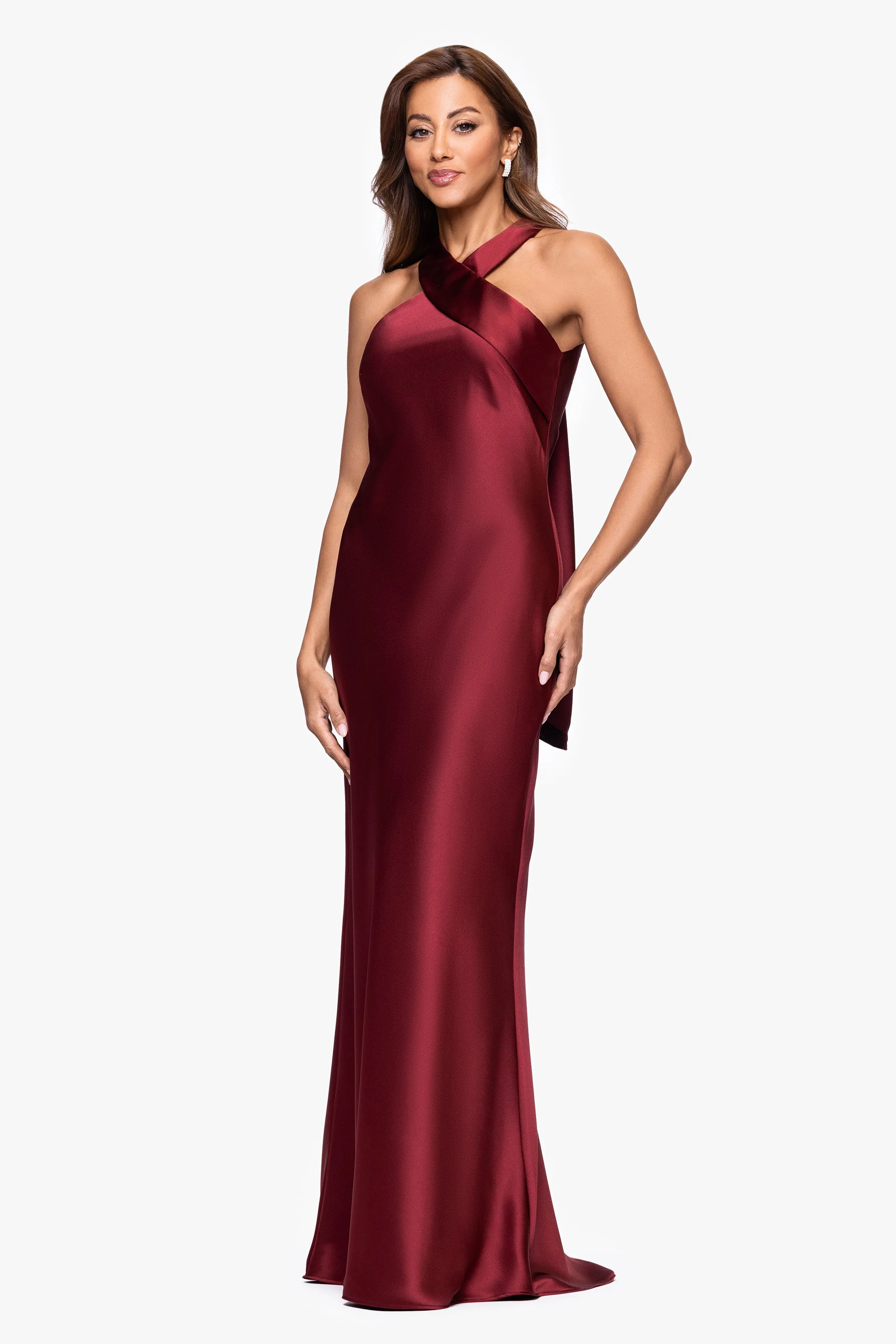 "Francesca" Satin Halter Tie Neck Dress sold by Xscape product image thumbnail 4