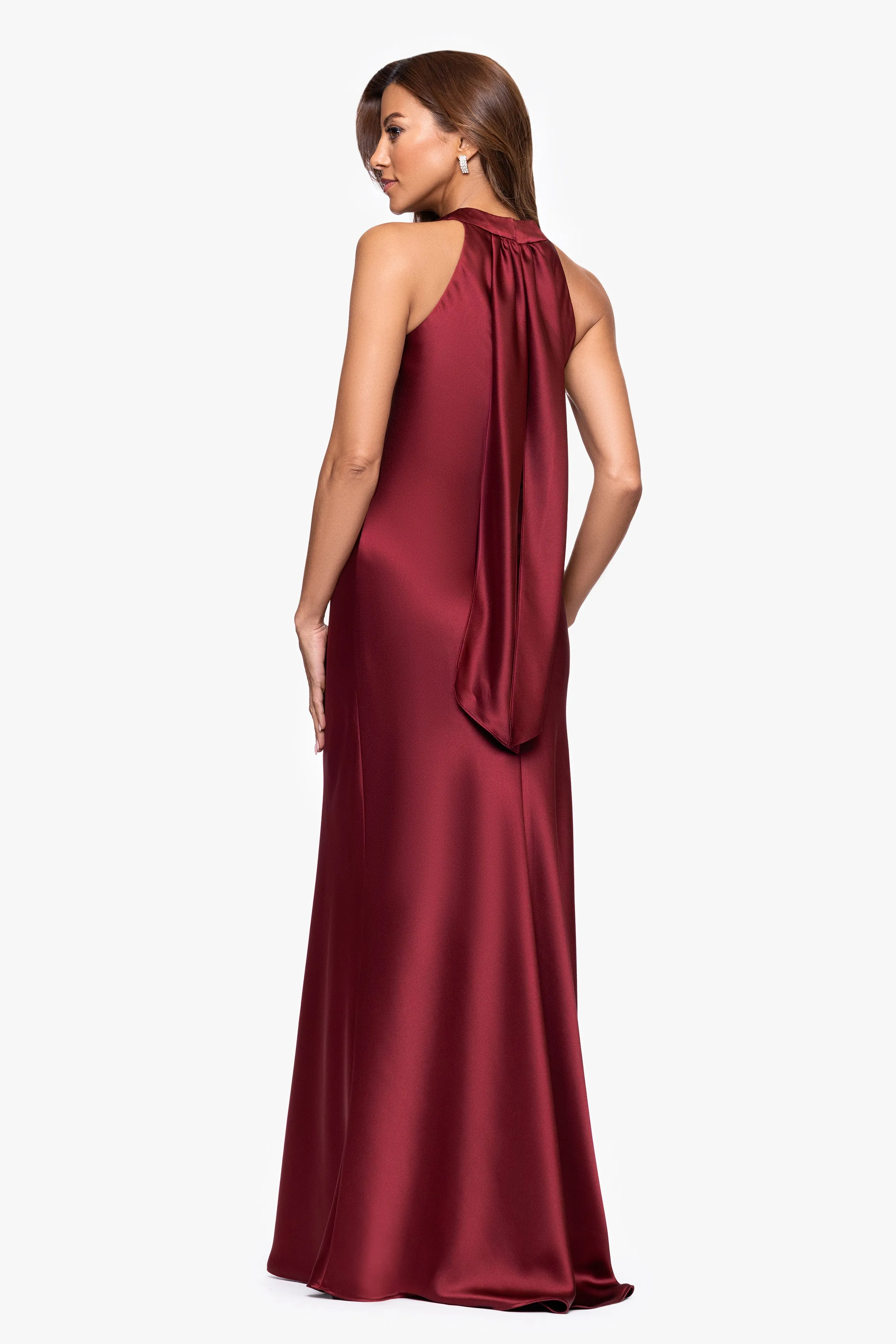 "Francesca" Satin Halter Tie Neck Dress sold by Xscape product image thumbnail 3