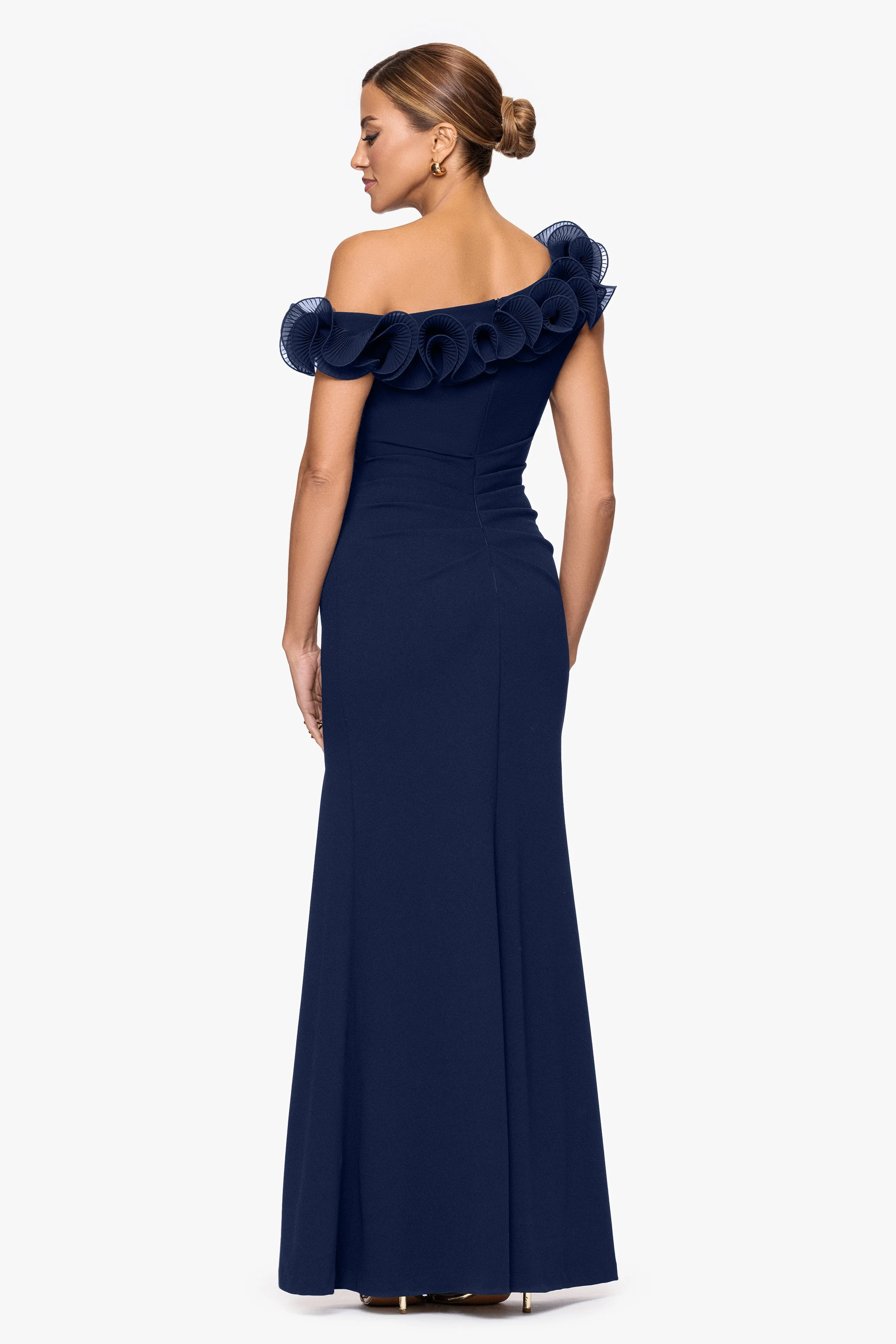 "Delilah" Scuba Crepe Drop Shoulder Chiffon Ruffle Dress sold by Xscape product image thumbnail 3