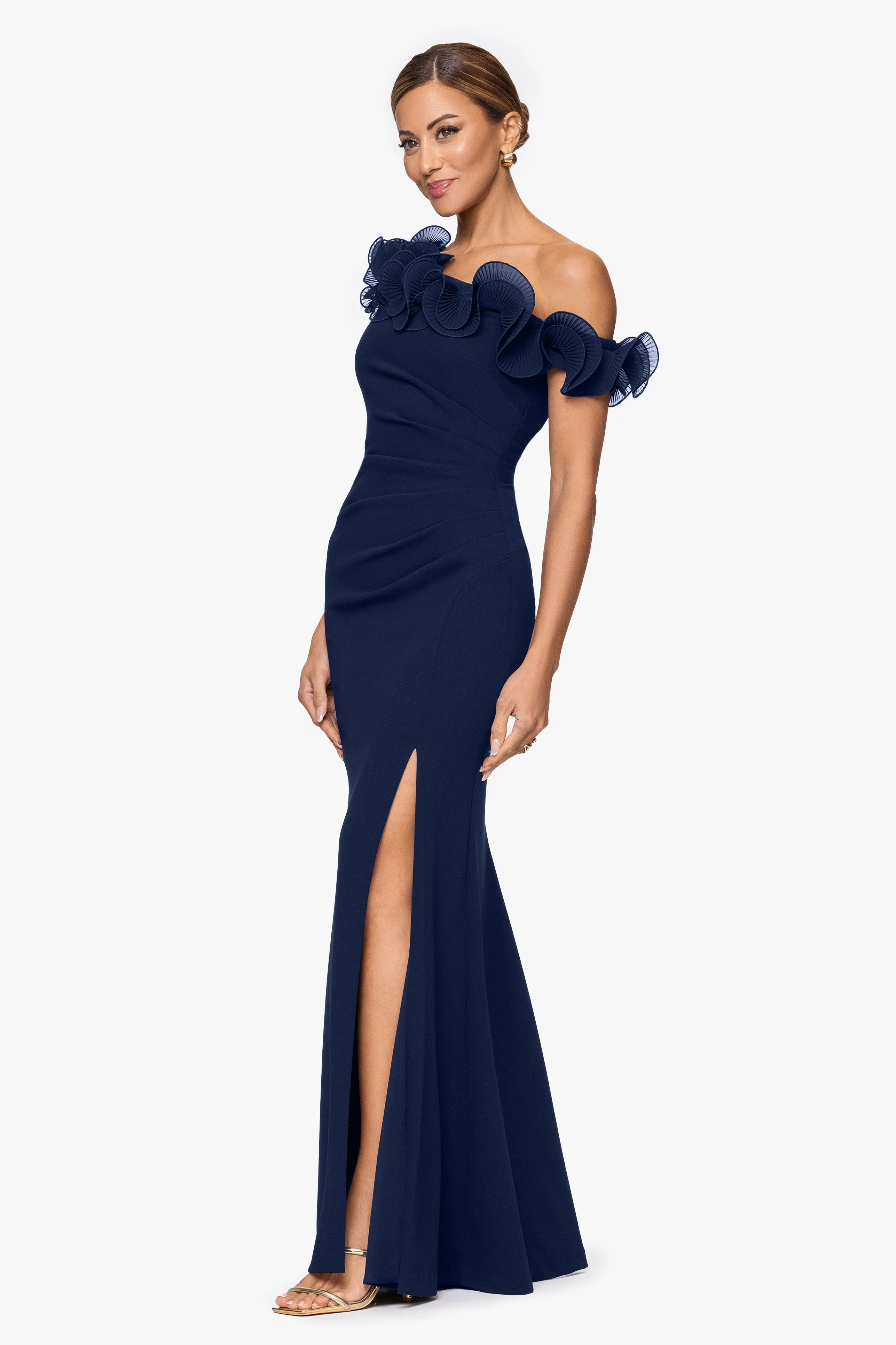 "Delilah" Scuba Crepe Drop Shoulder Chiffon Ruffle Dress sold by Xscape product image thumbnail 4