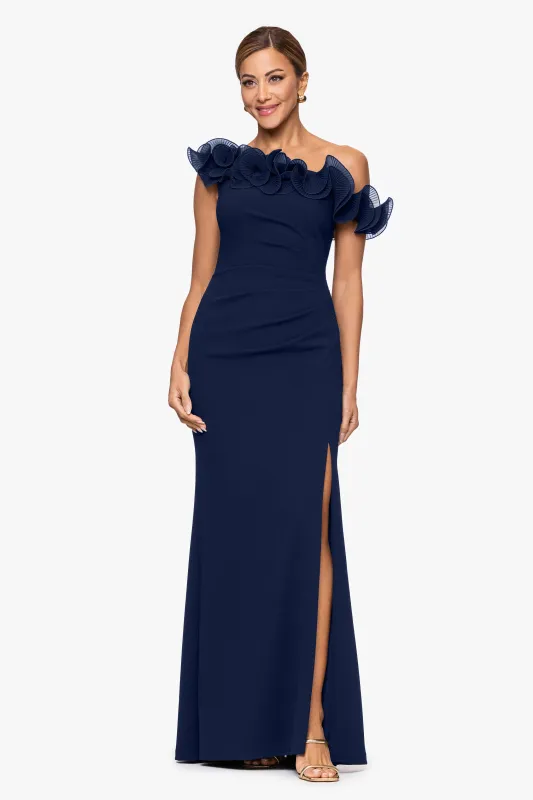 "Delilah" Scuba Crepe Drop Shoulder Chiffon Ruffle Dress made by Xscape