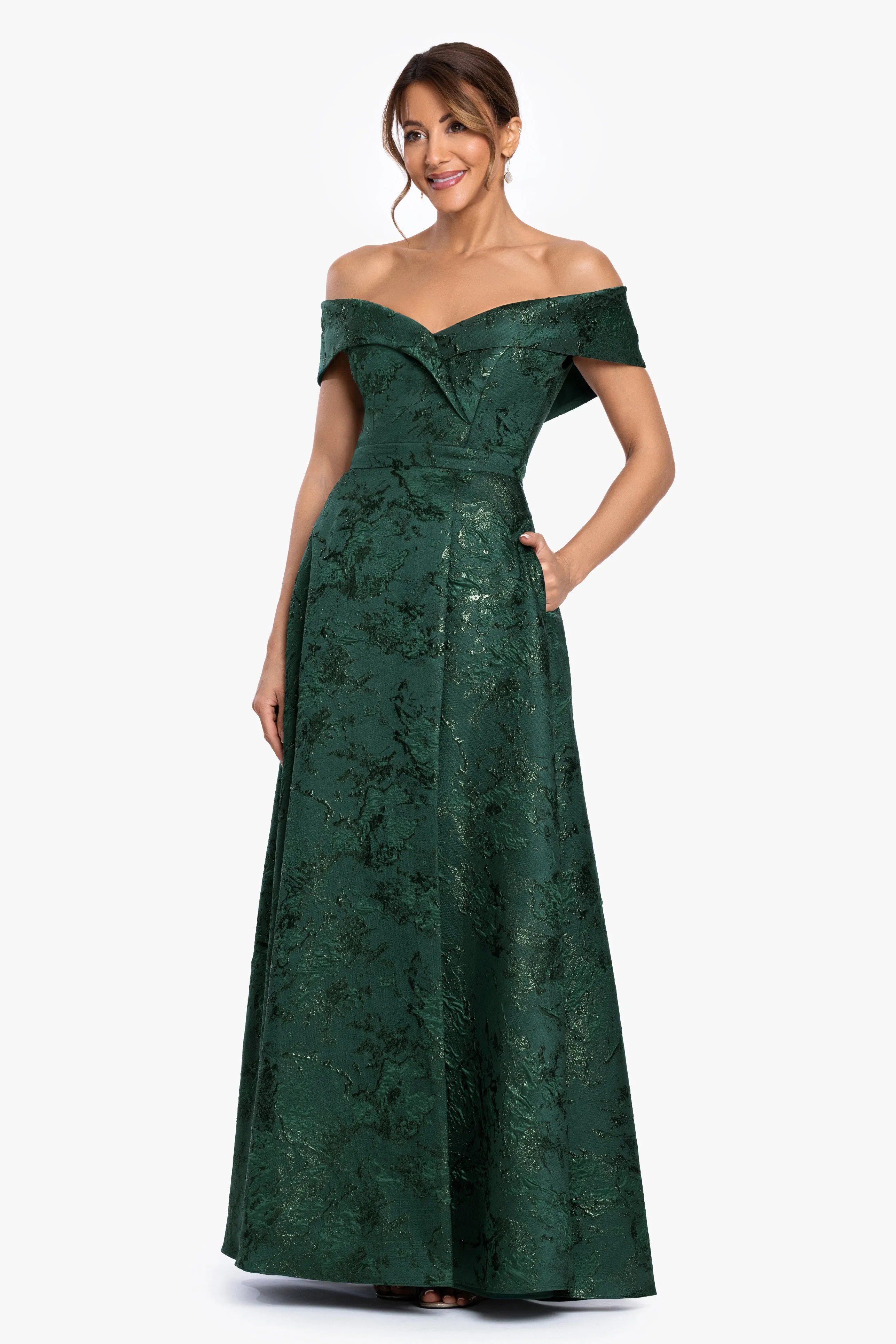 "Daphne" Brocade Off Shoulder Dress sold by Xscape product image thumbnail 4