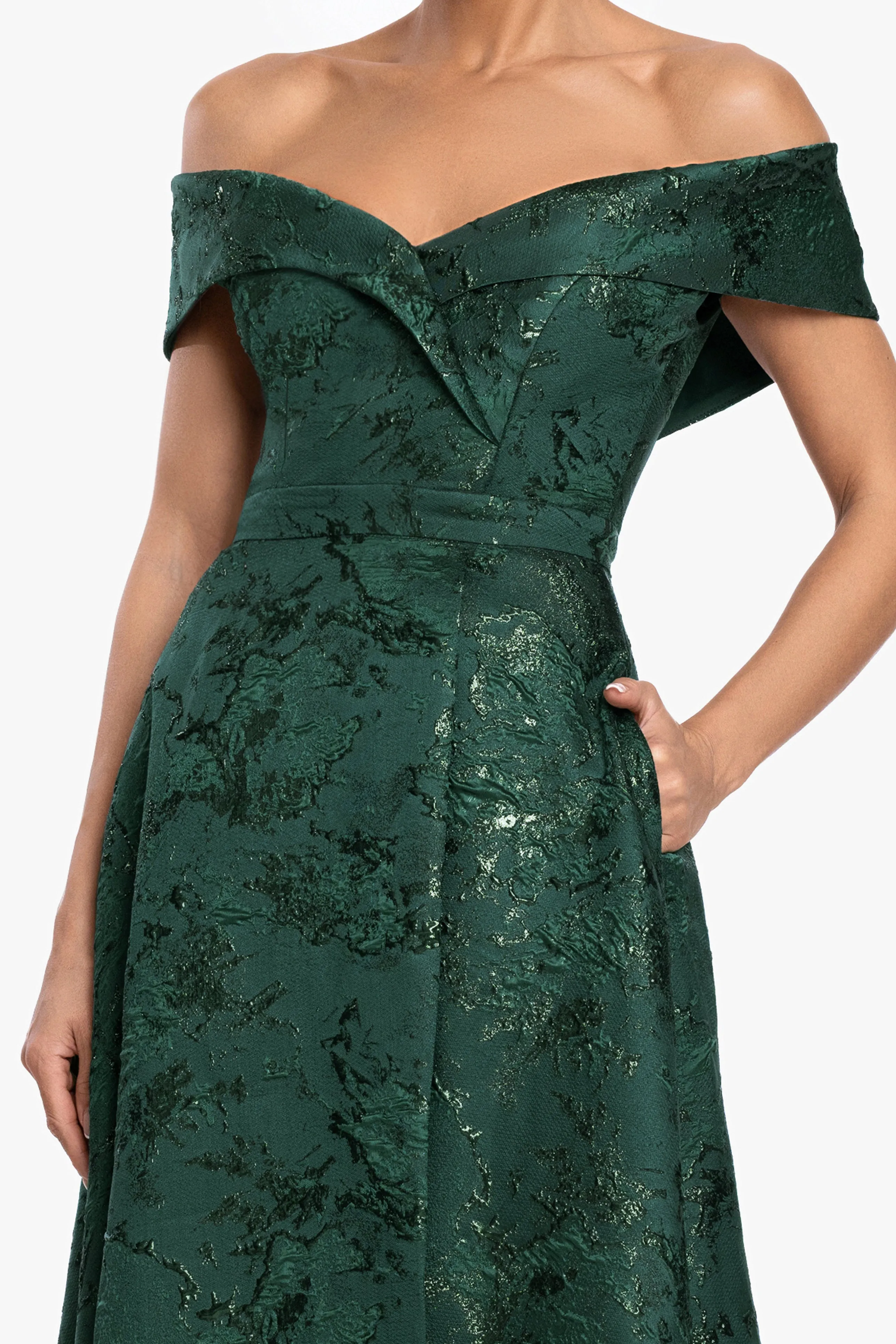 "Daphne" Brocade Off Shoulder Dress sold by Xscape product image thumbnail 2