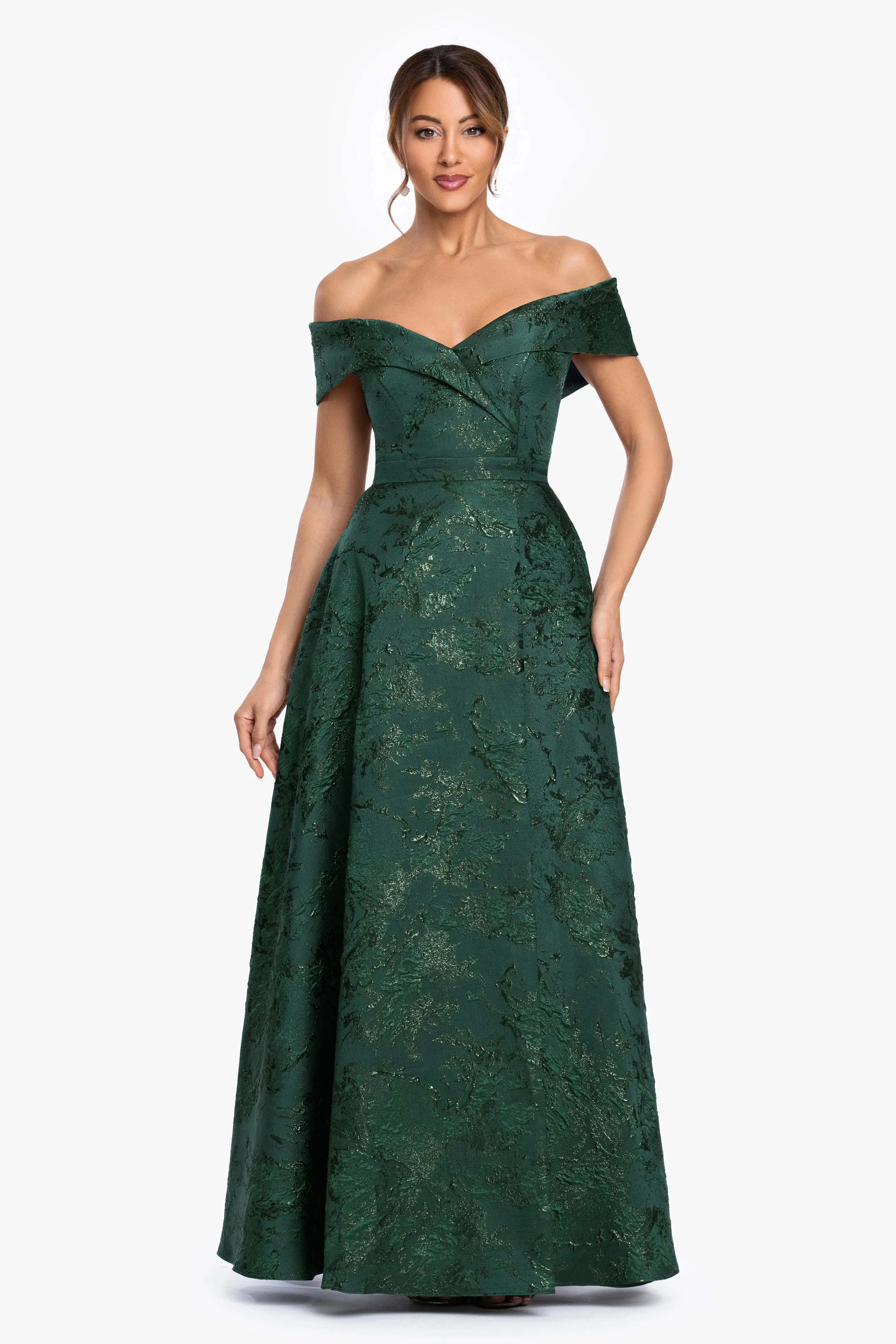 "Daphne" Brocade Off Shoulder Dress sold by Xscape