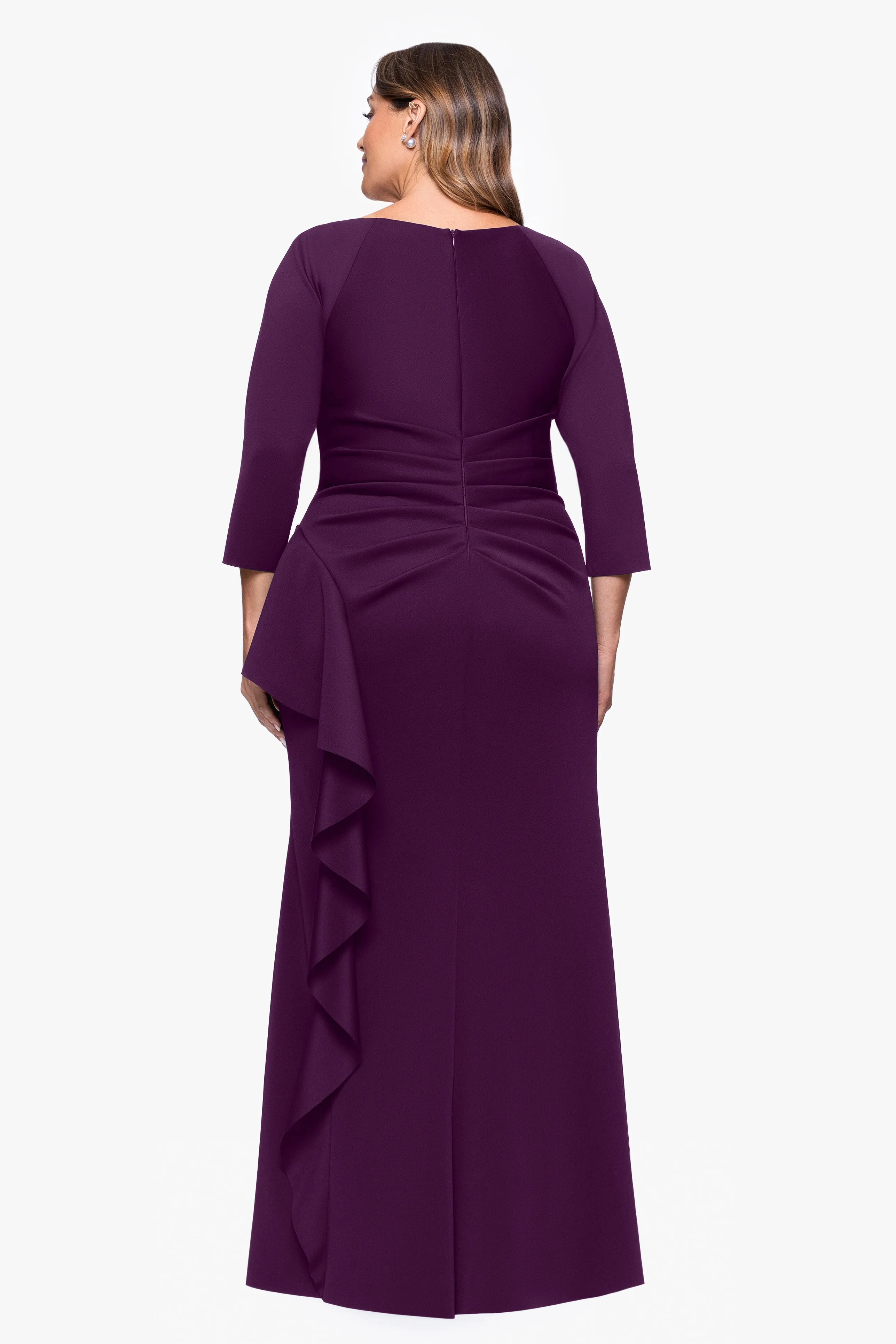 Plus "Amber" Techno Scuba 3/4 Sleeve V-Neck Ruffle Dress sold by Xscape product image thumbnail 3