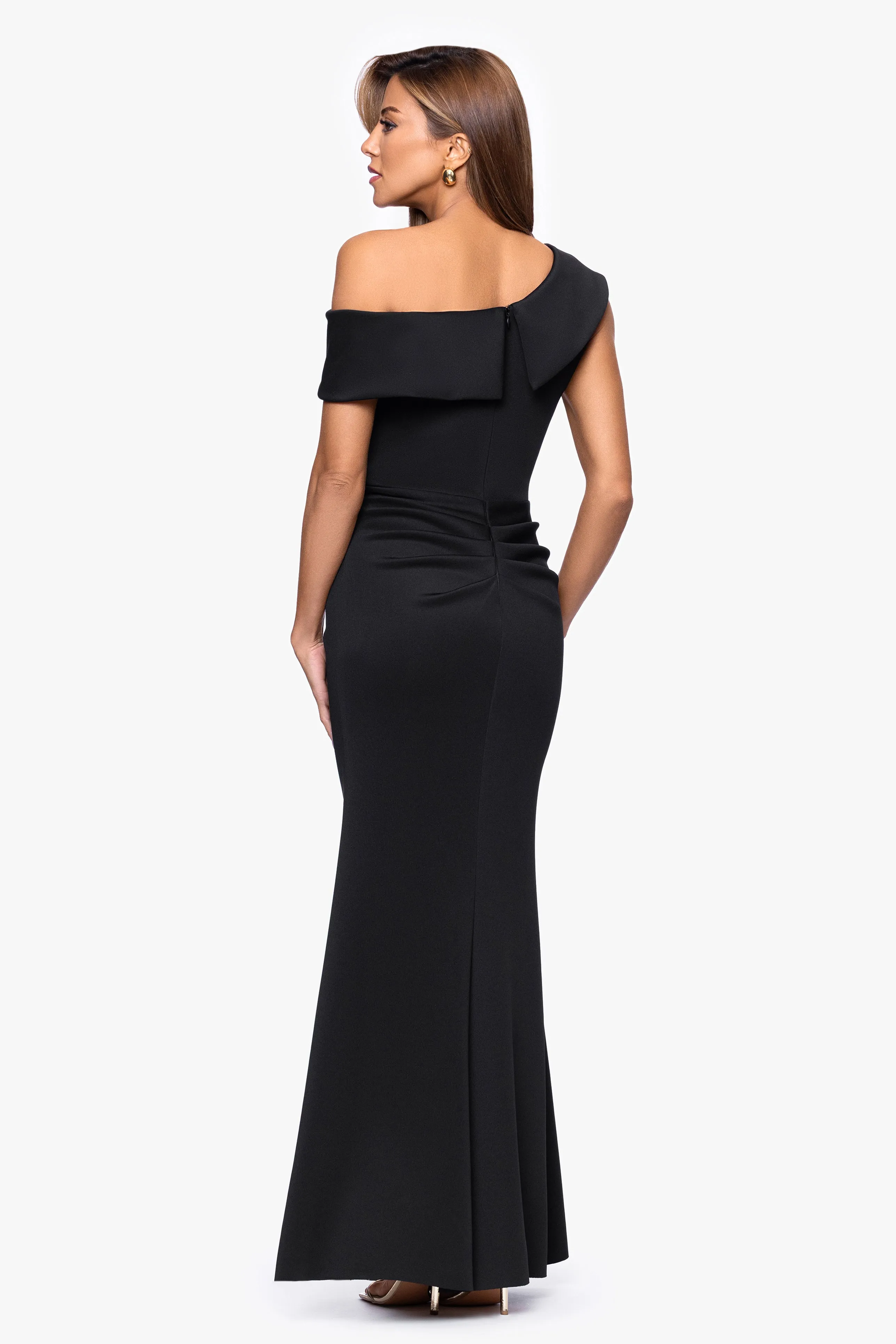 "Valerie" Techno Scuba Off the Shoulder Ruffle Dress sold by Xscape product image thumbnail 3
