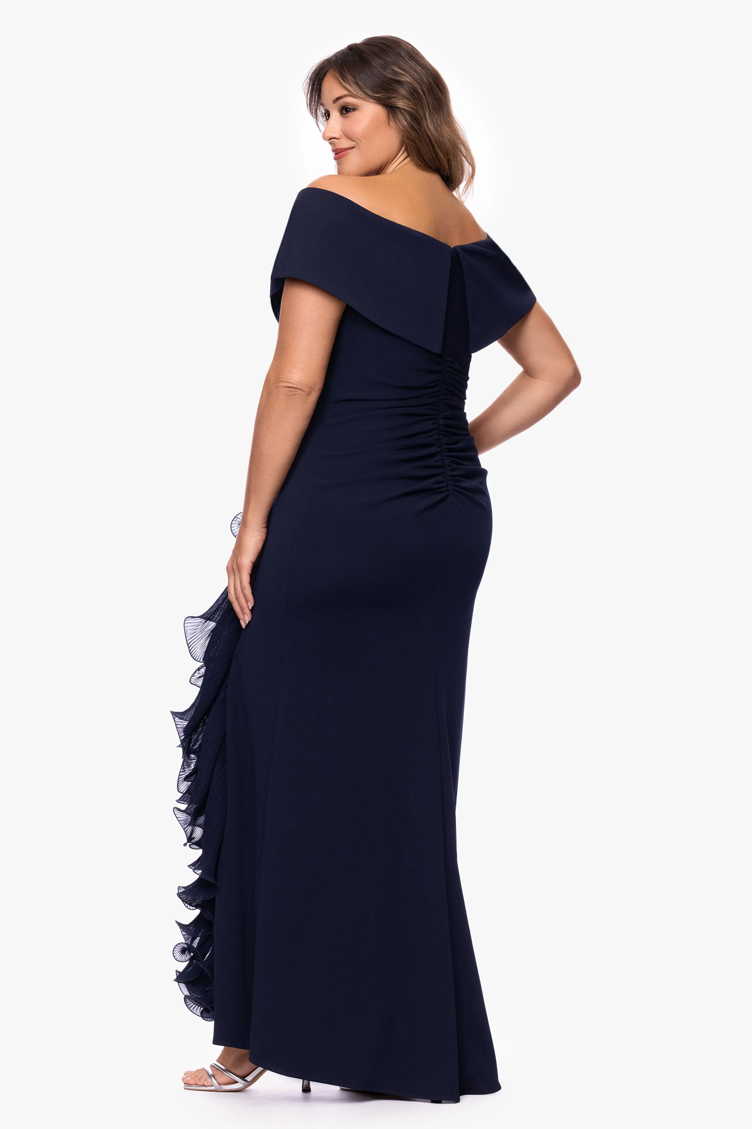 Plus "Sara" Scuba Crepe with Chiffon Ruffle Dress sold by Xscape product image thumbnail 3