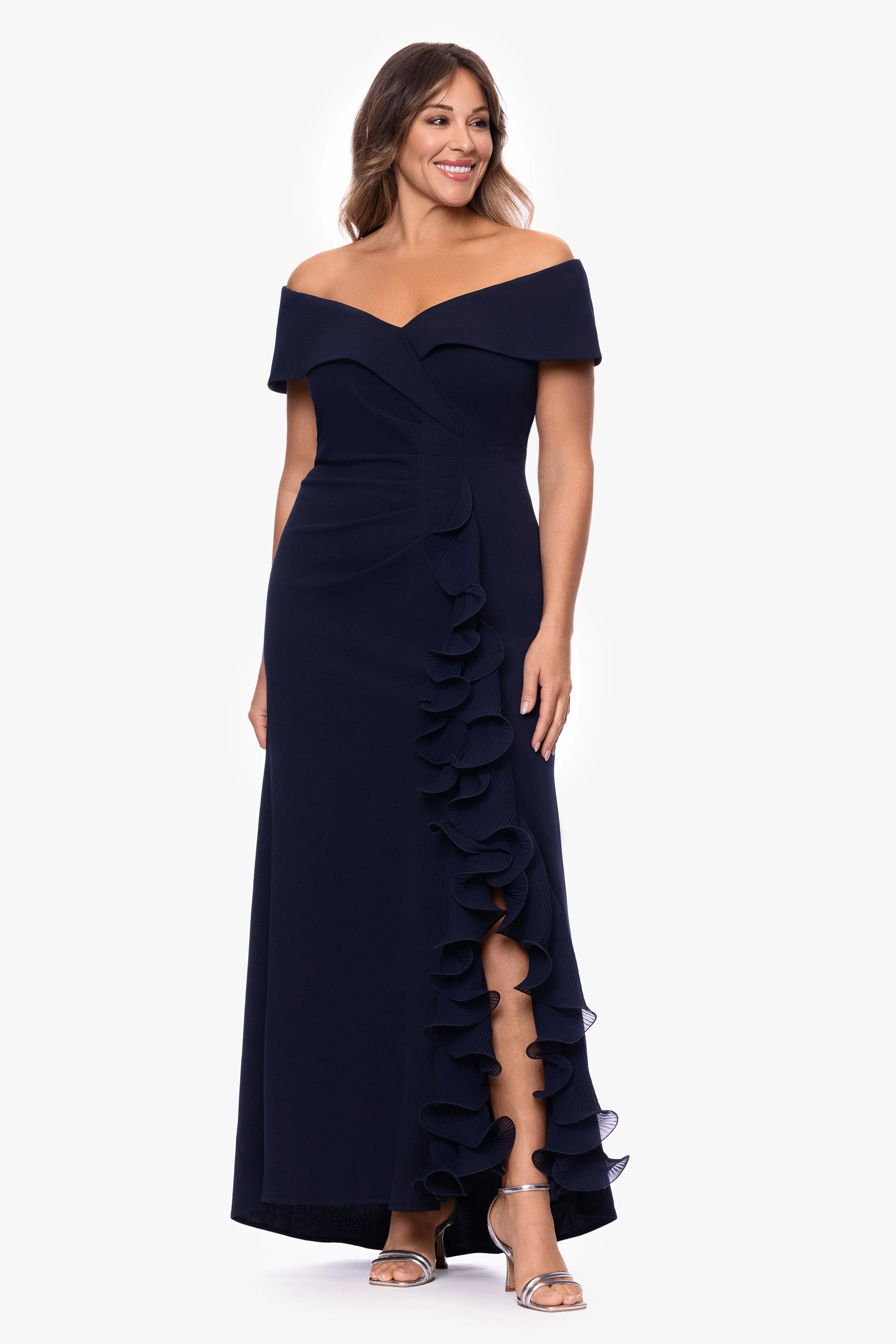 Plus "Sara" Scuba Crepe with Chiffon Ruffle Dress sold by Xscape product image thumbnail 5