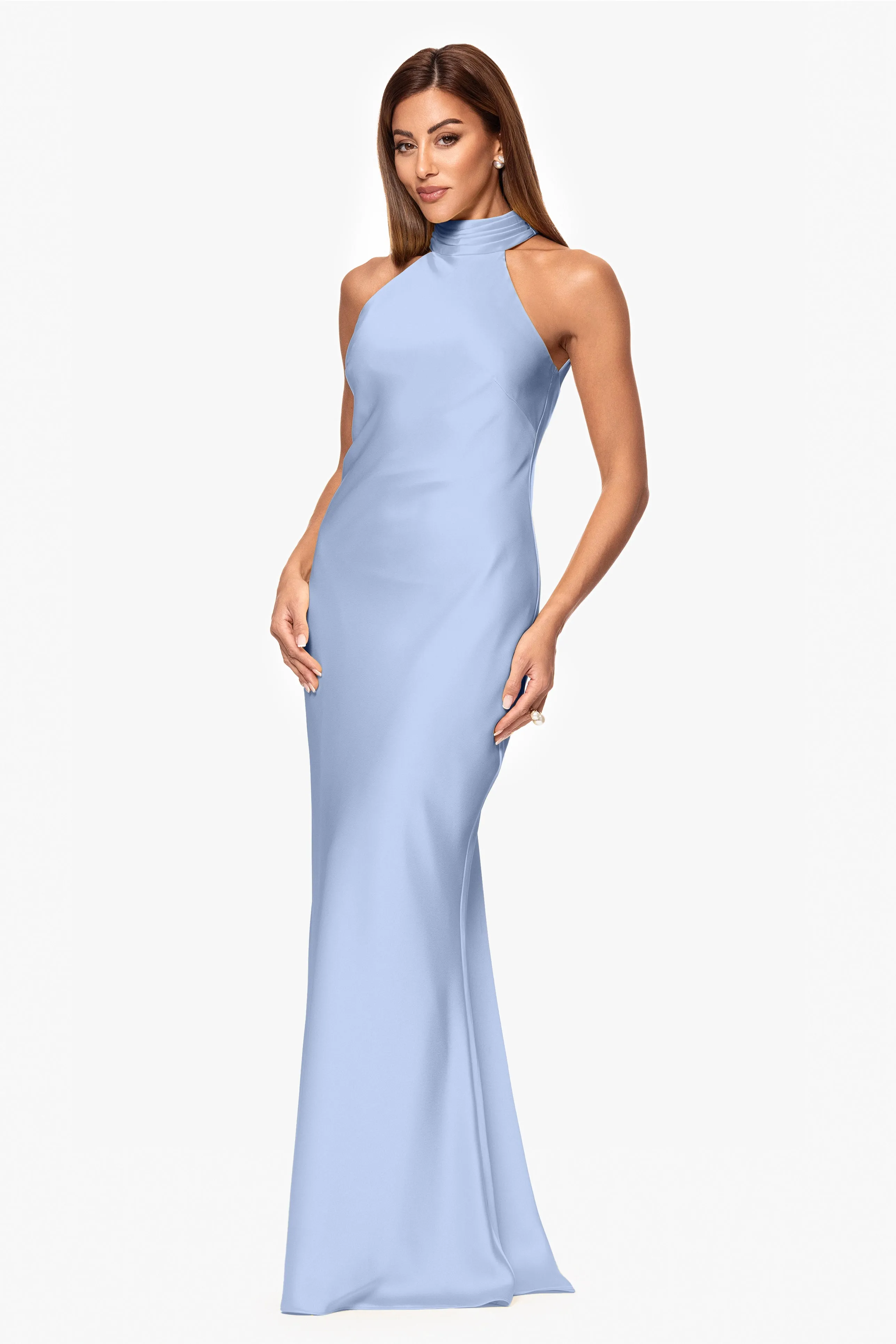 Petite "Ruth" Satin High Tie Neck Backless Dress sold by Xscape product image thumbnail 4