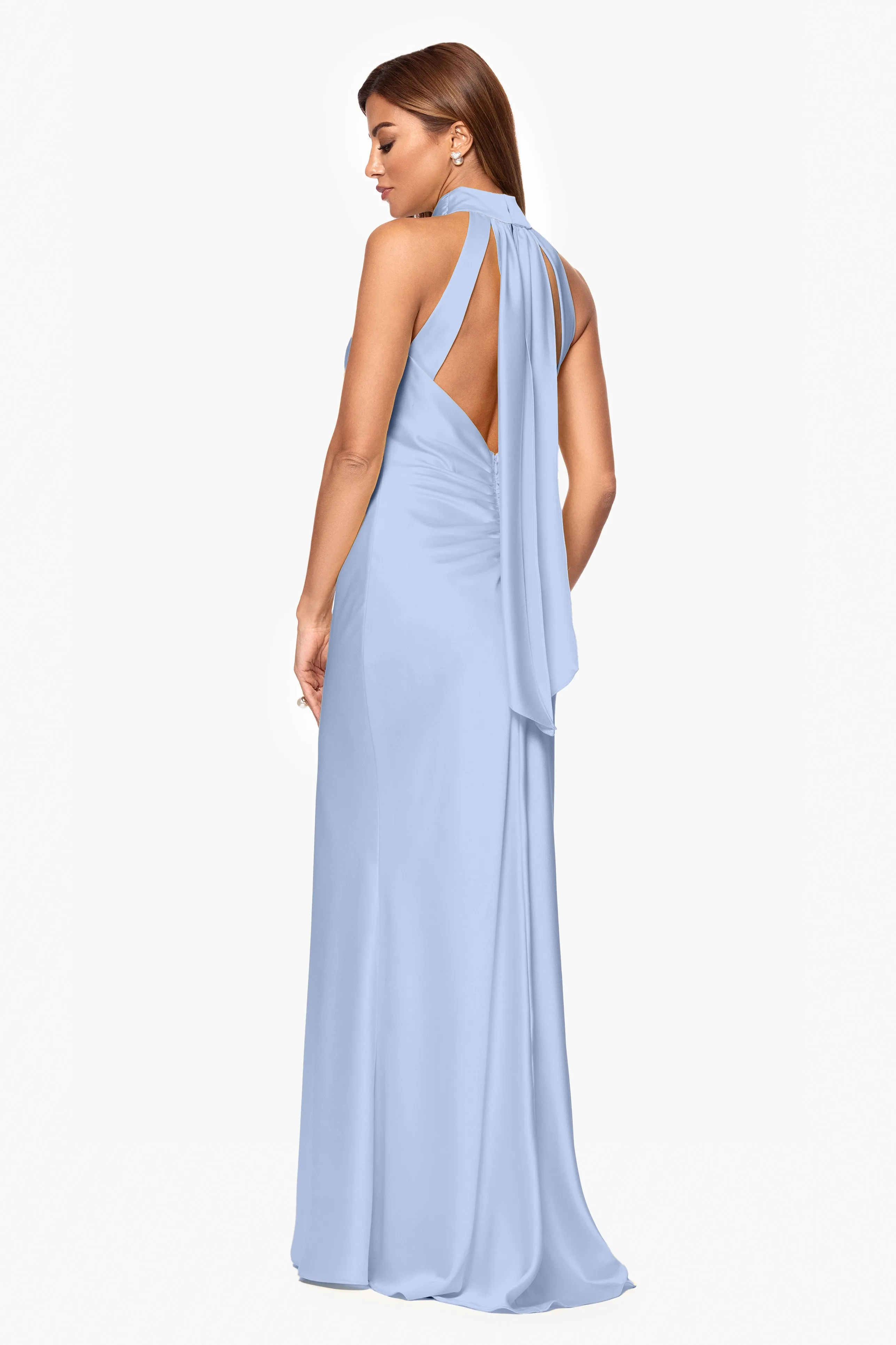 Petite "Ruth" Satin High Tie Neck Backless Dress sold by Xscape product image thumbnail 3