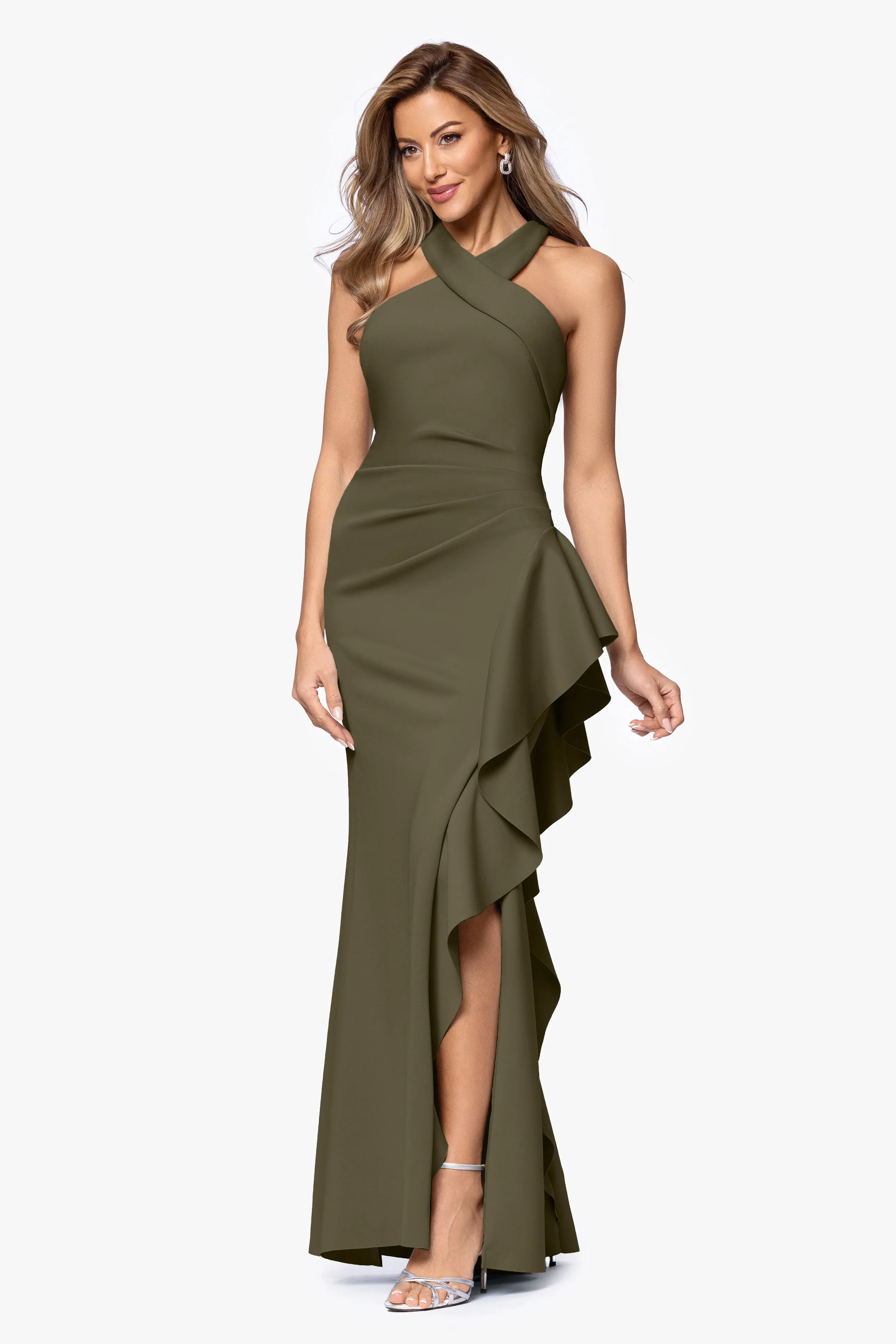"Gigi" Techno Scuba Cross Neck Dress sold by Xscape product image thumbnail 4