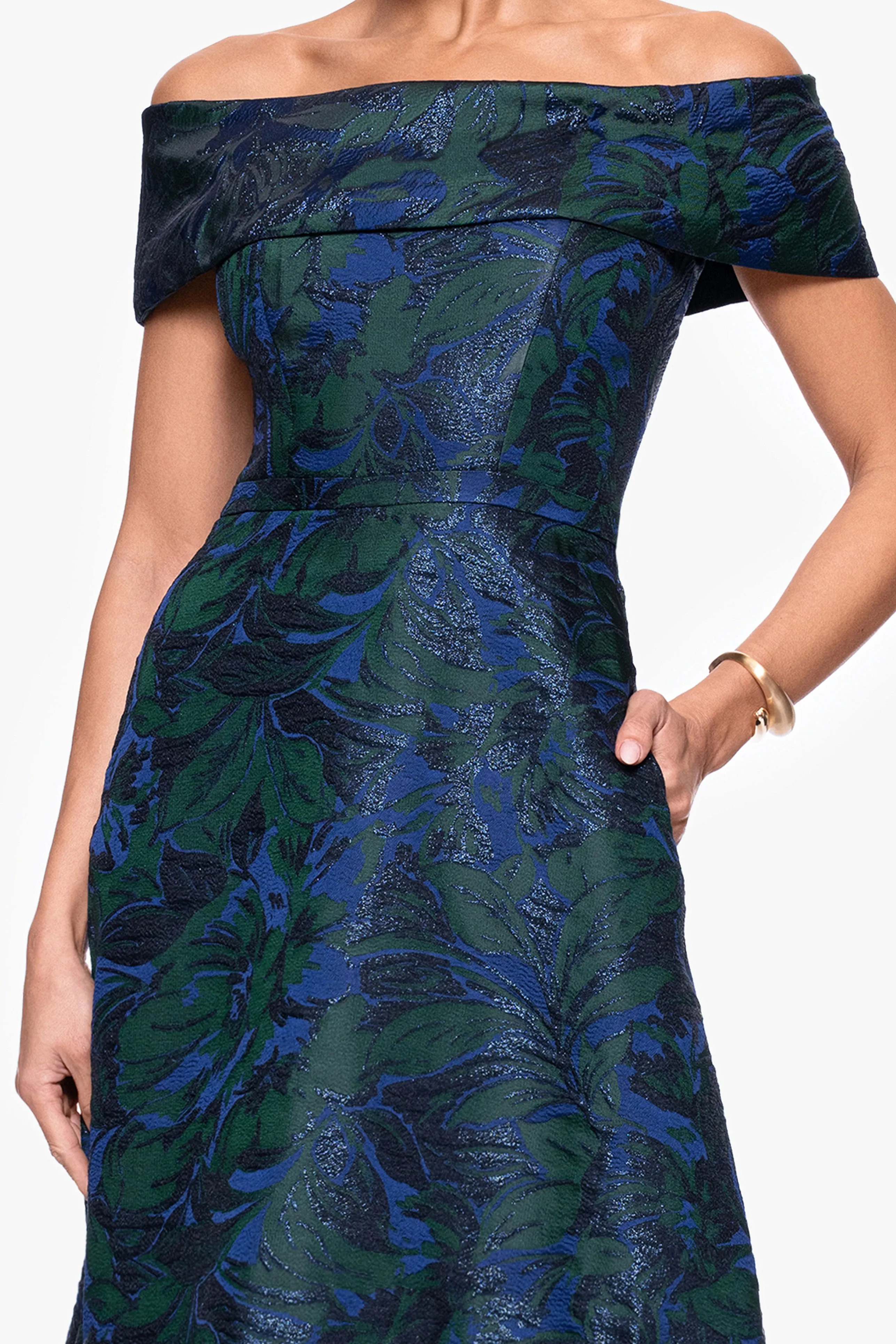 "June" Jacquard Off the Shoulder Dress sold by Xscape product image thumbnail 3