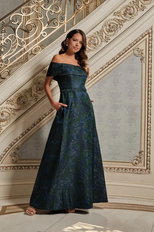 "June" Jacquard Off the Shoulder Dress made by Xscape