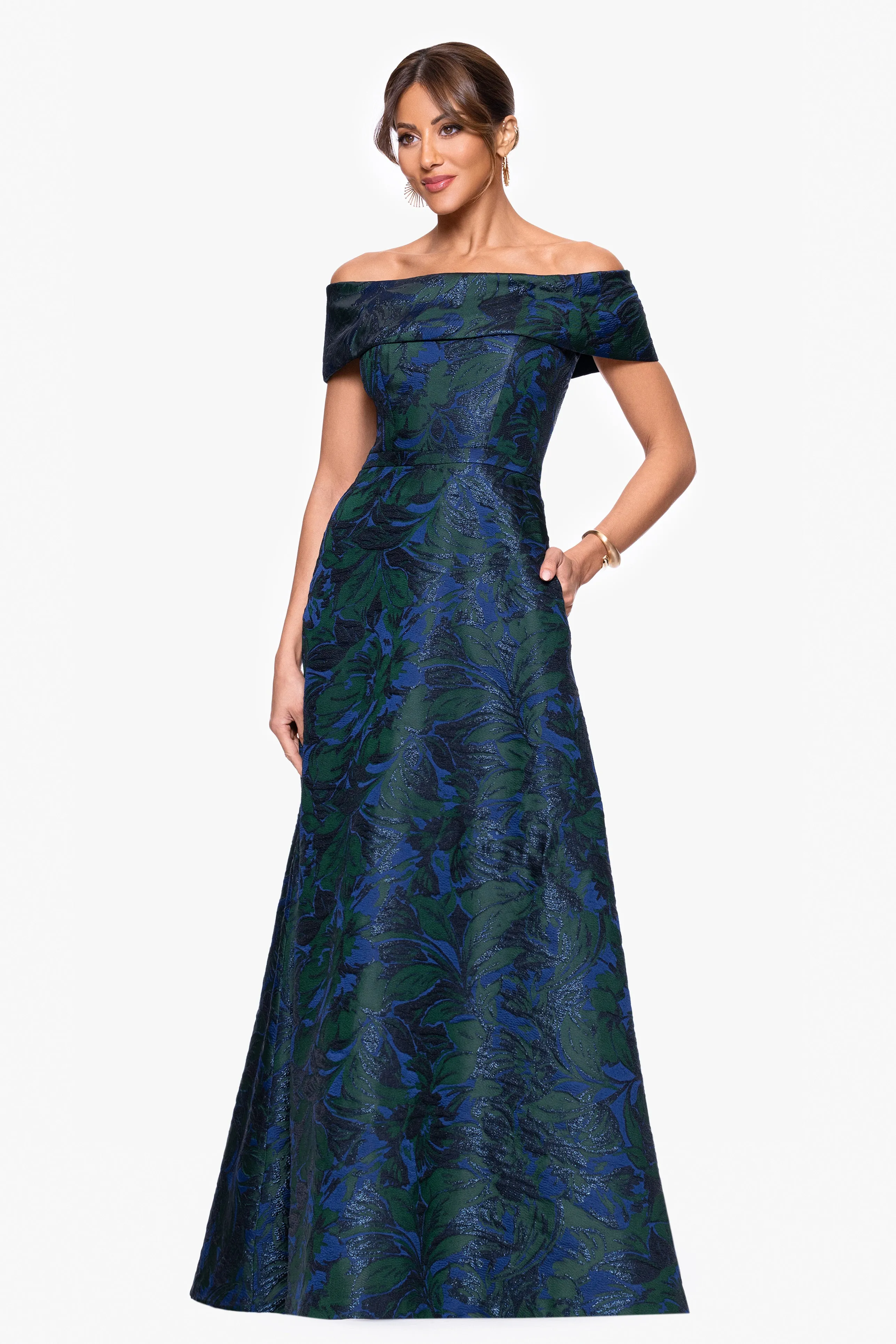 "June" Jacquard Off the Shoulder Dress sold by Xscape product image thumbnail 5
