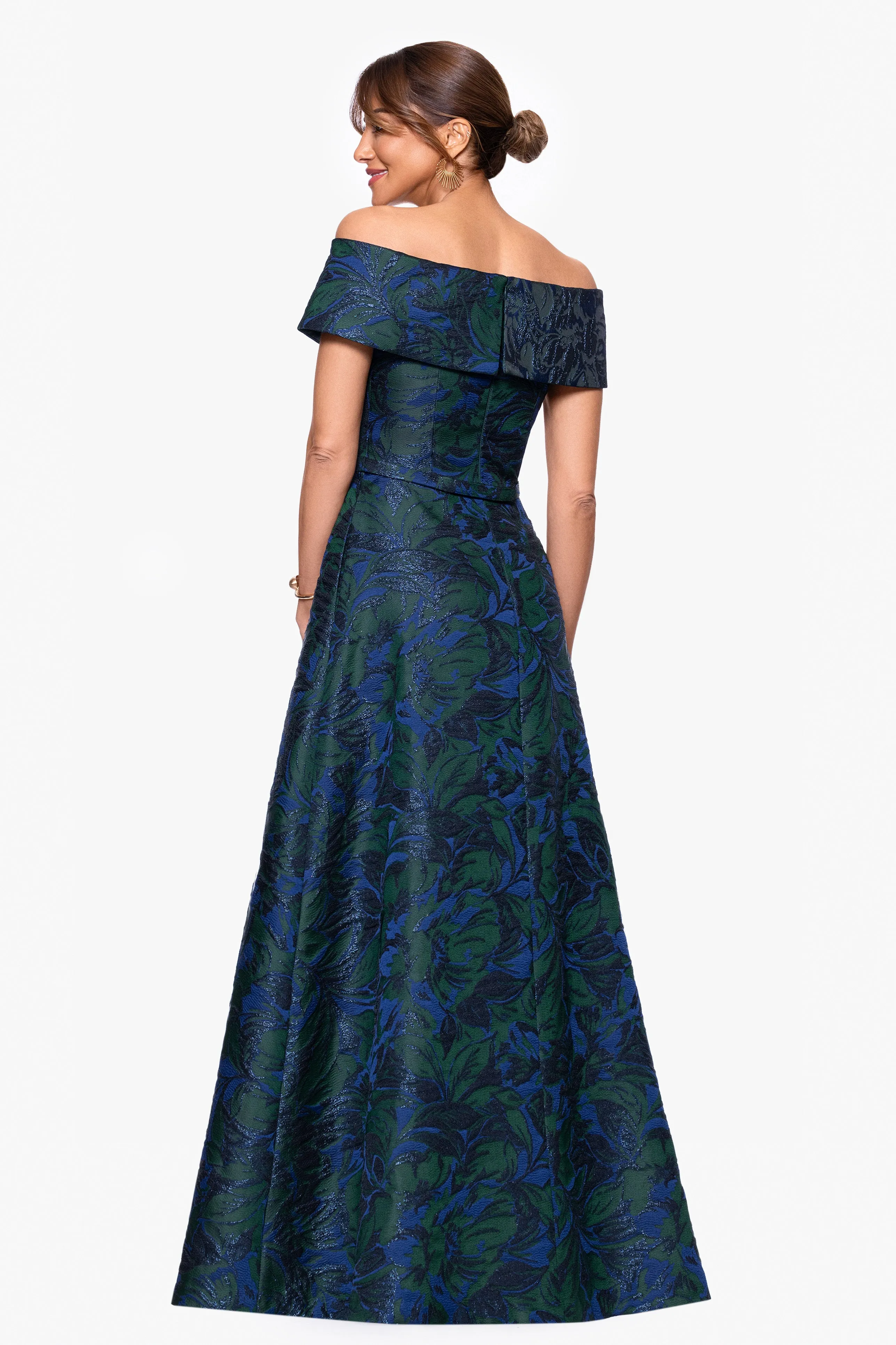 "June" Jacquard Off the Shoulder Dress sold by Xscape product image thumbnail 4