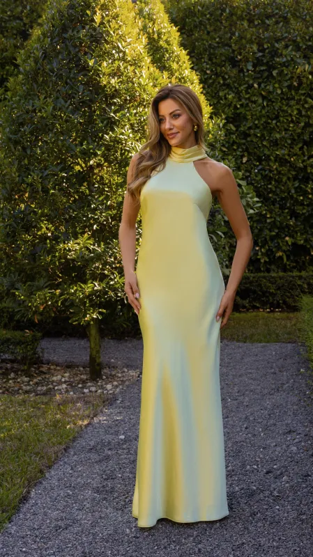 "Ruth" Satin High Tie Neck Backless Dress made by Xscape