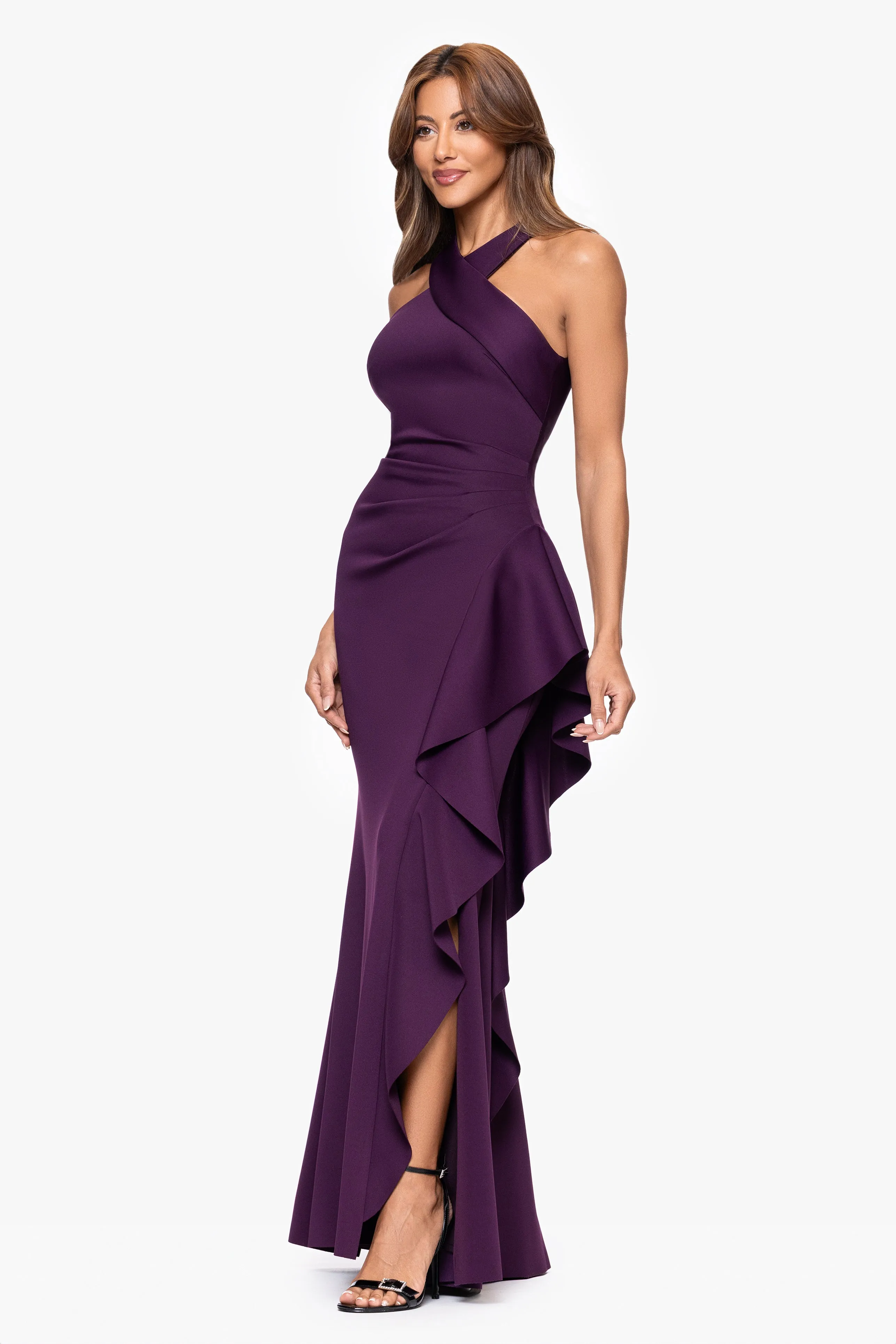 Petite "Gigi" Techno Scuba Cross Neck Dress sold by Xscape product image thumbnail 5