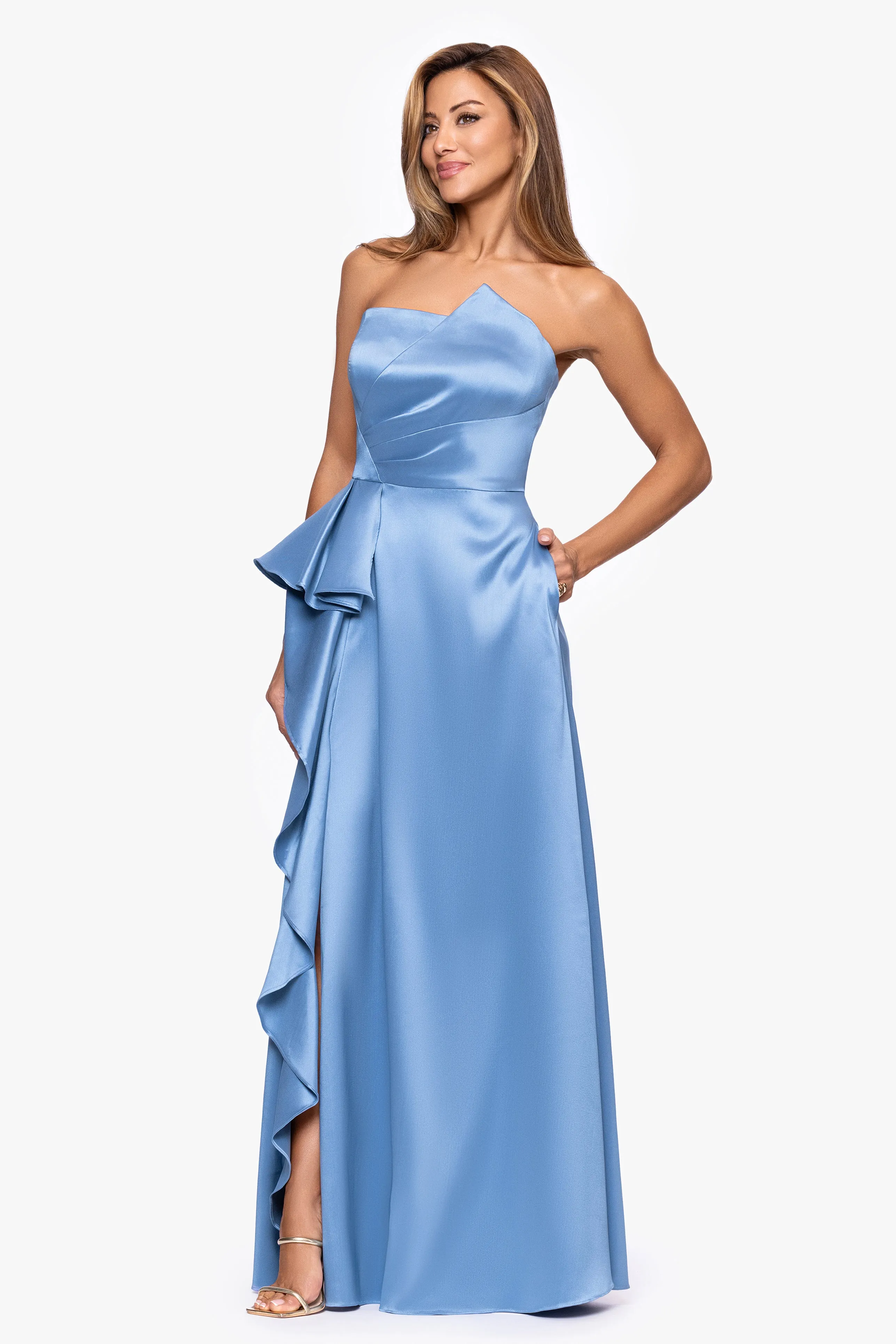 "Marjorie" Mikado Asymmetrical Neckline Dress sold by Xscape product image thumbnail 4
