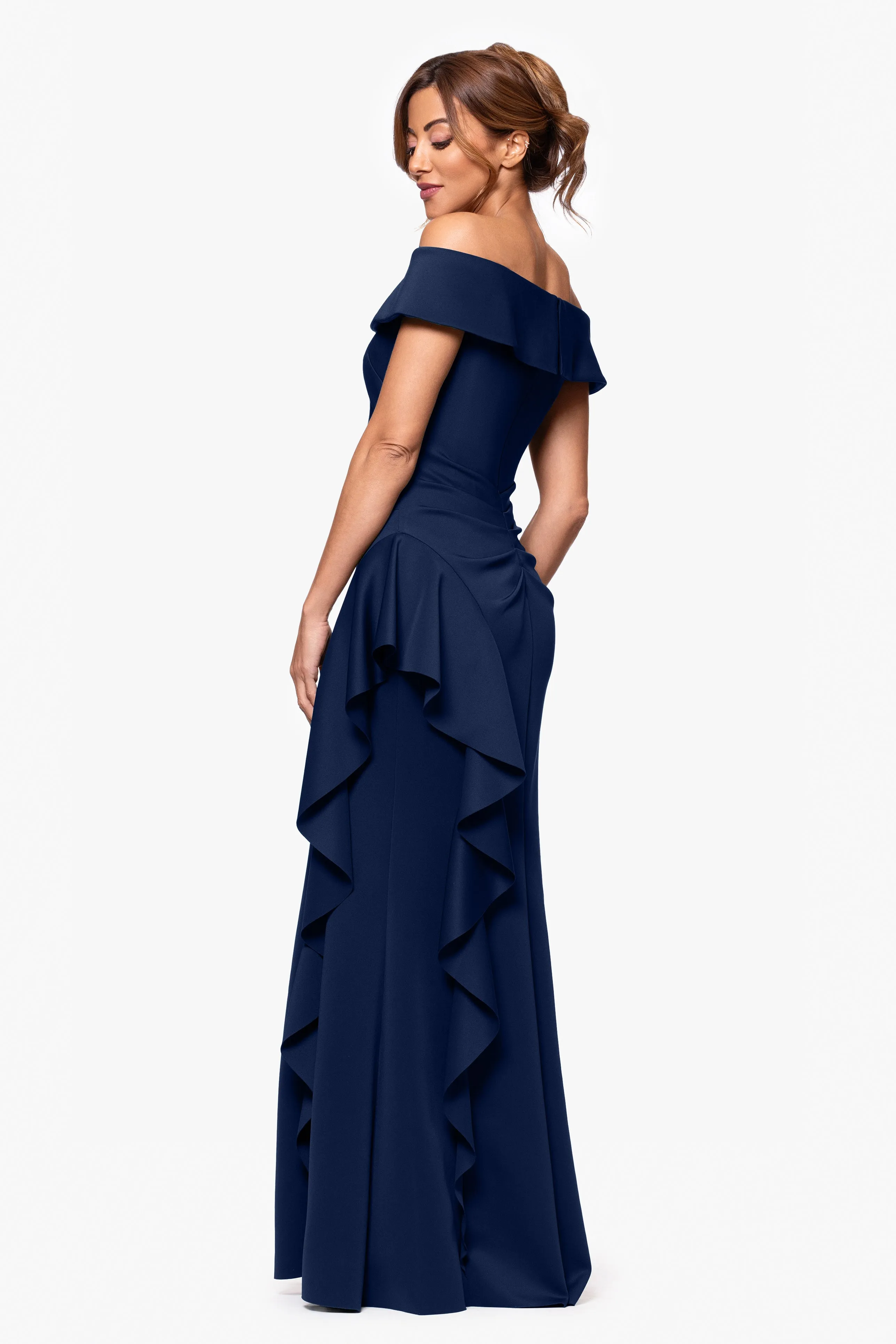 "Dolly" Techno Scuba Off the Shoulder Ruffle Dress sold by Xscape product image thumbnail 3