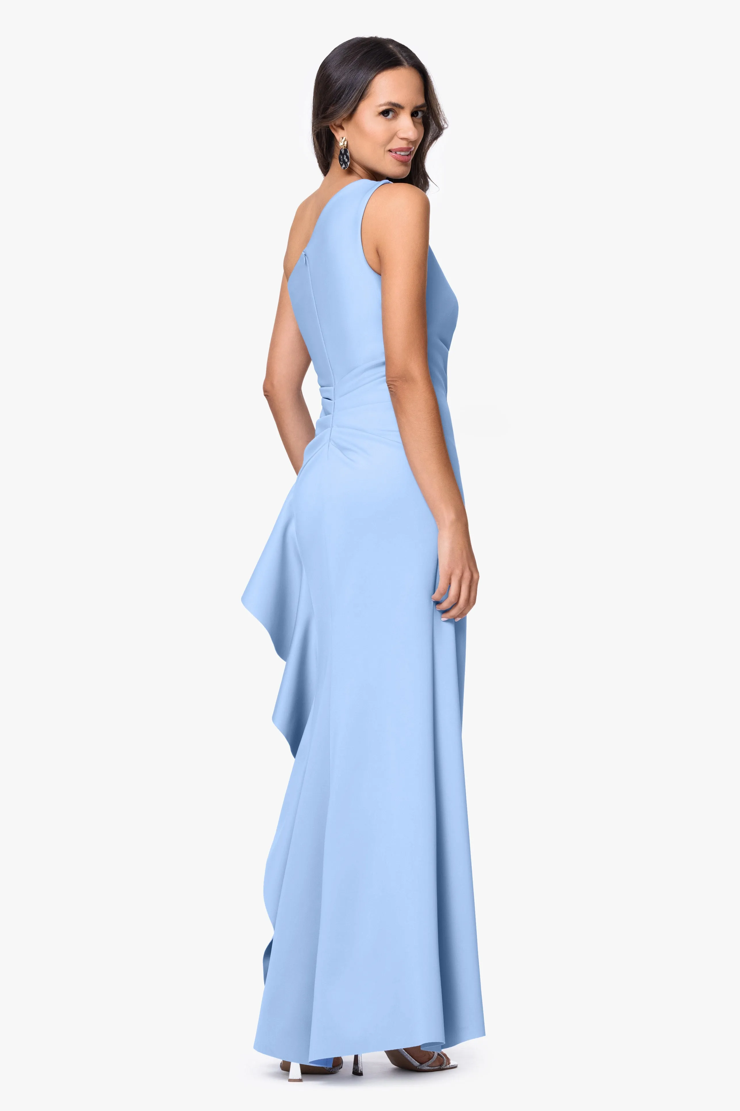 Petite "Flo" Techno Scuba One Shoulder Ruffle Dress sold by Xscape product image thumbnail 5
