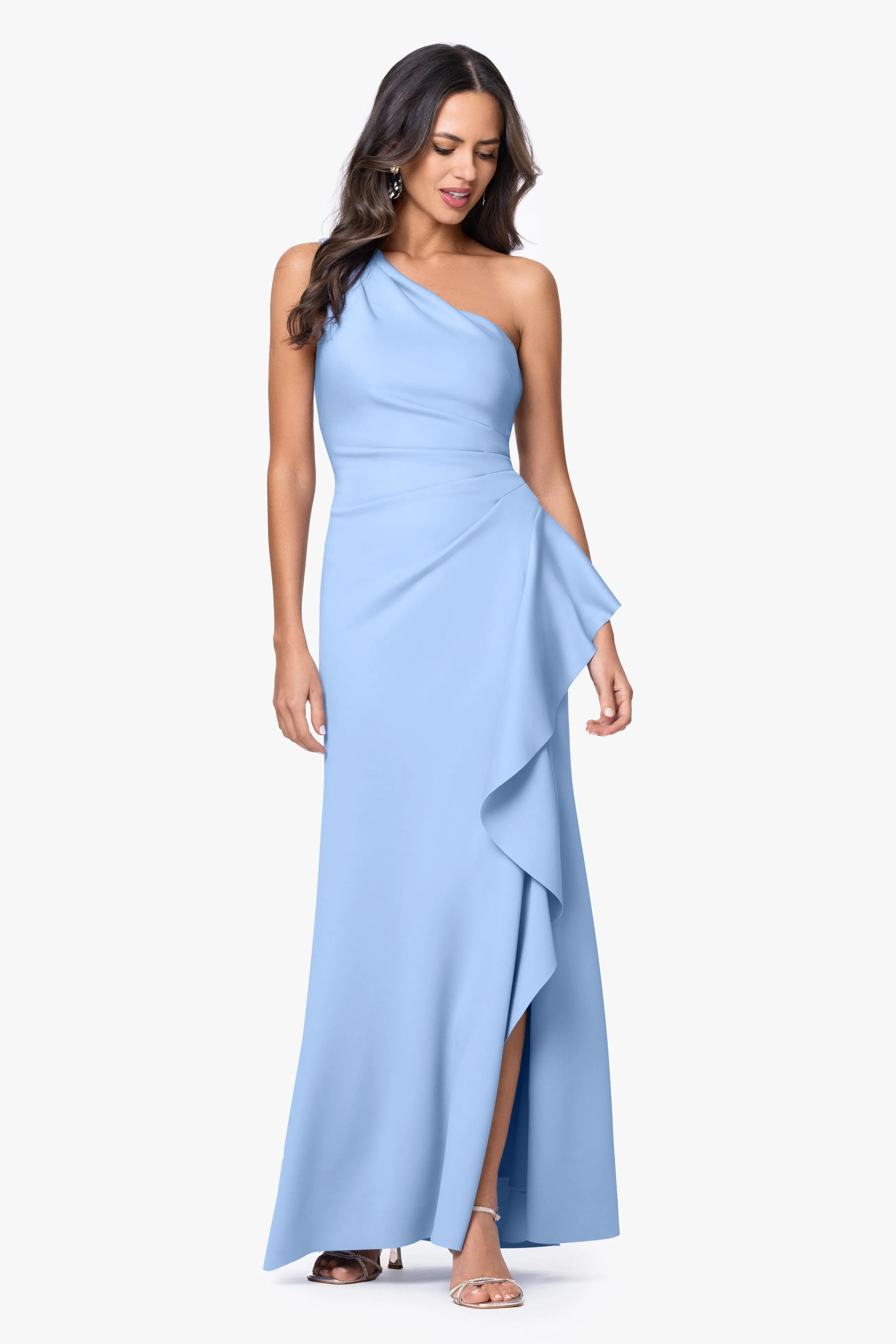 Petite "Flo" Techno Scuba One Shoulder Ruffle Dress sold by Xscape product image thumbnail 3