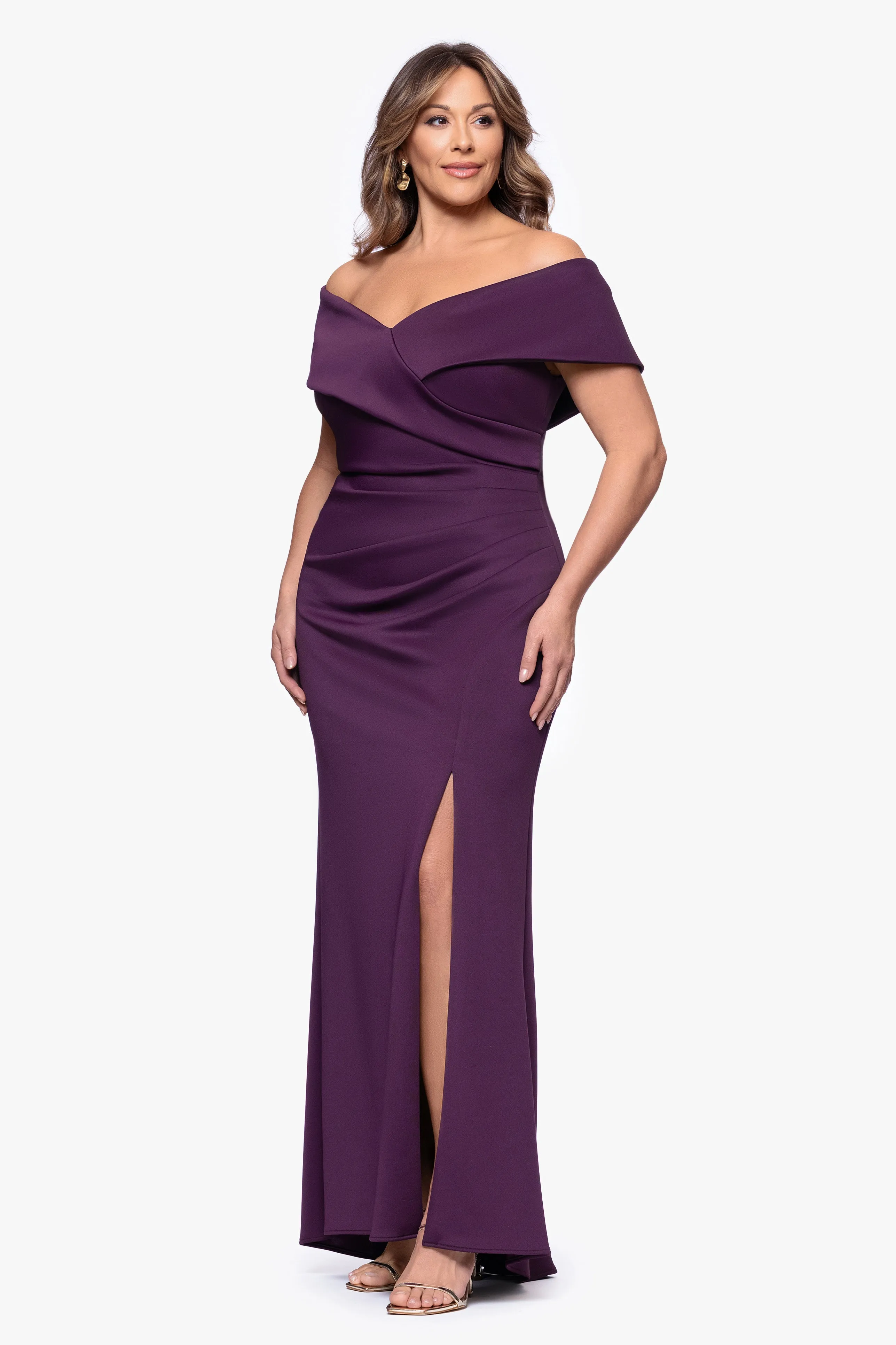 Plus "Skye" Techno Scuba Off Shoulder Dress sold by Xscape product image thumbnail 4