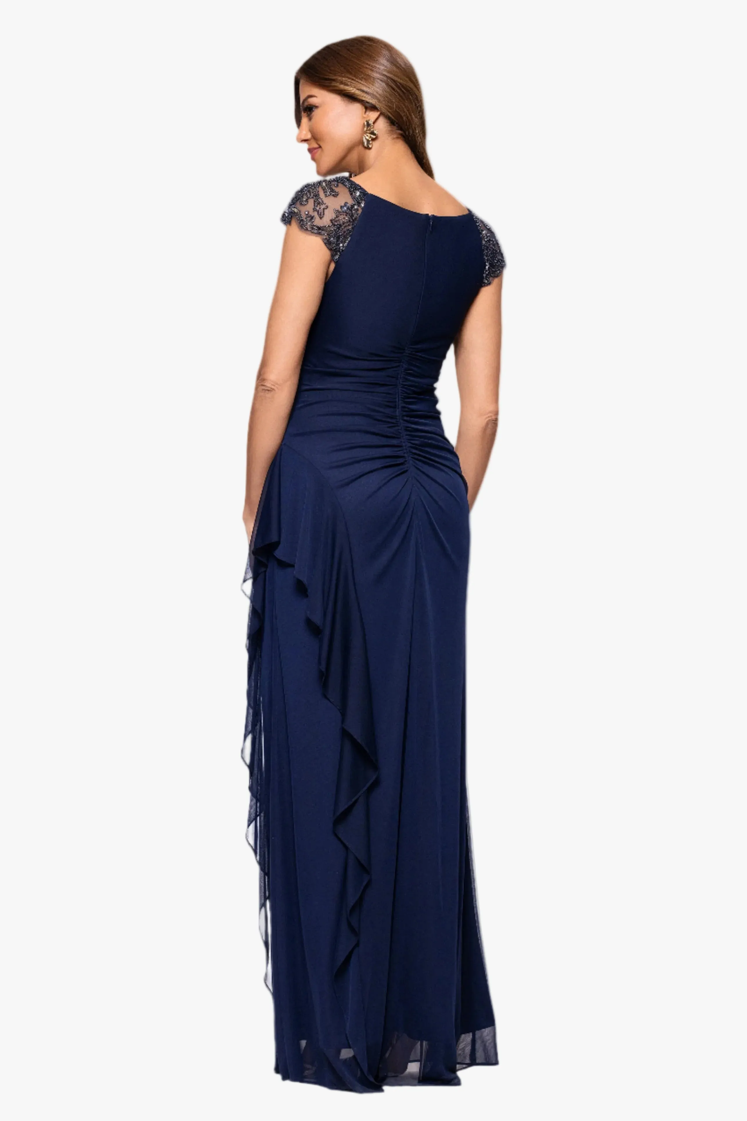 Petite "Cathleen" Sheer Matte Jersey Beaded Neckline Dress sold by Xscape product image thumbnail 3