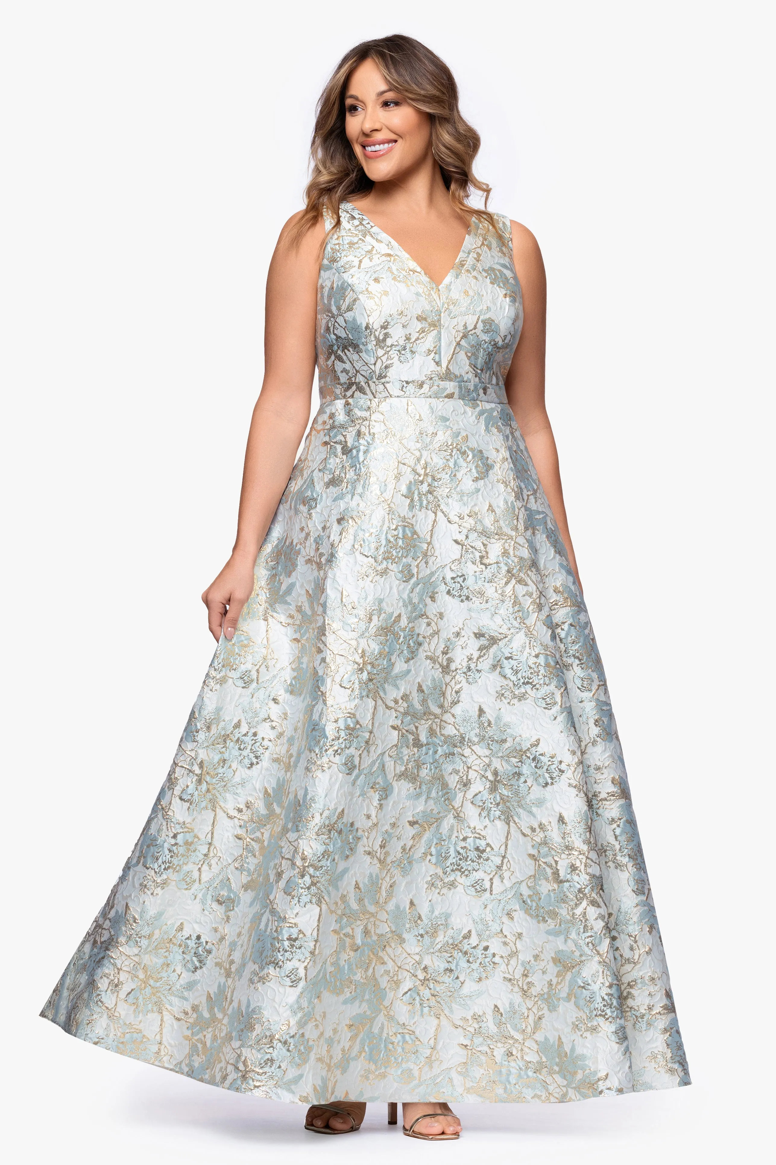 Plus "Madeline" Brocade V-Neck Dress sold by Xscape product image thumbnail 5