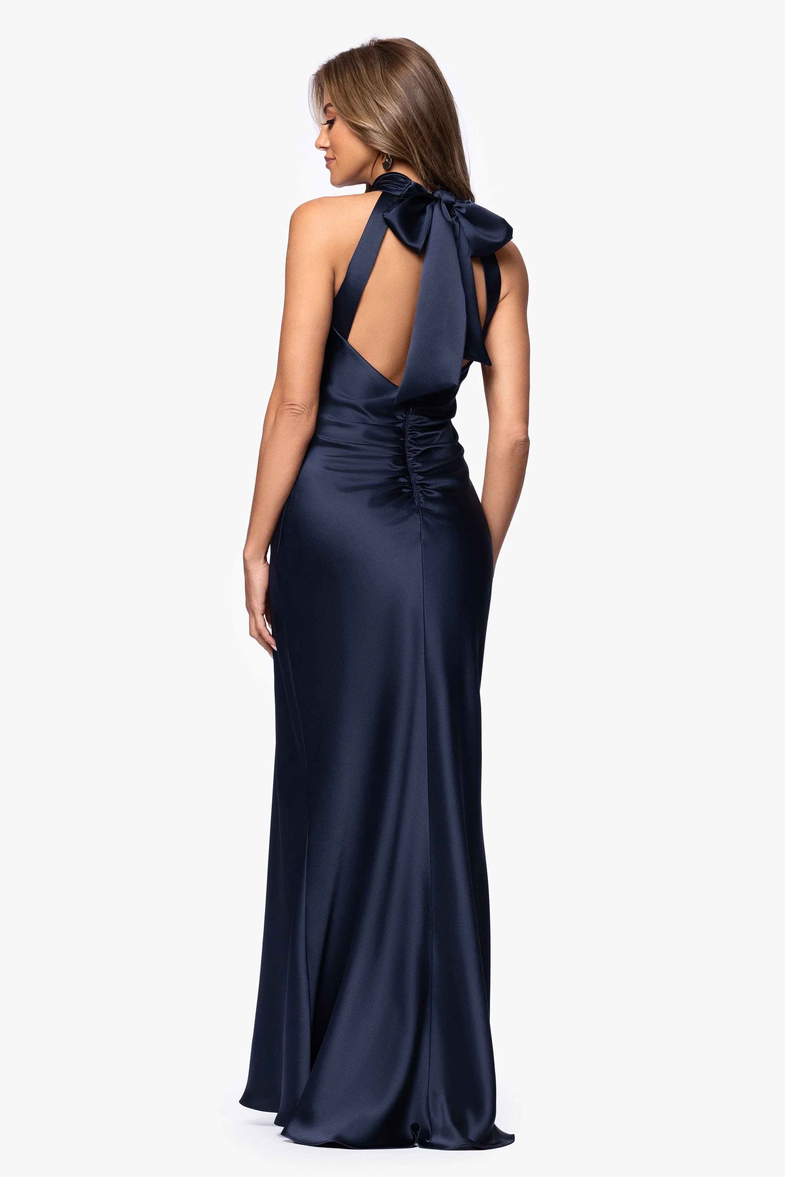 "Ruth" Satin High Tie Neck Backless Dress sold by Xscape product image thumbnail 3
