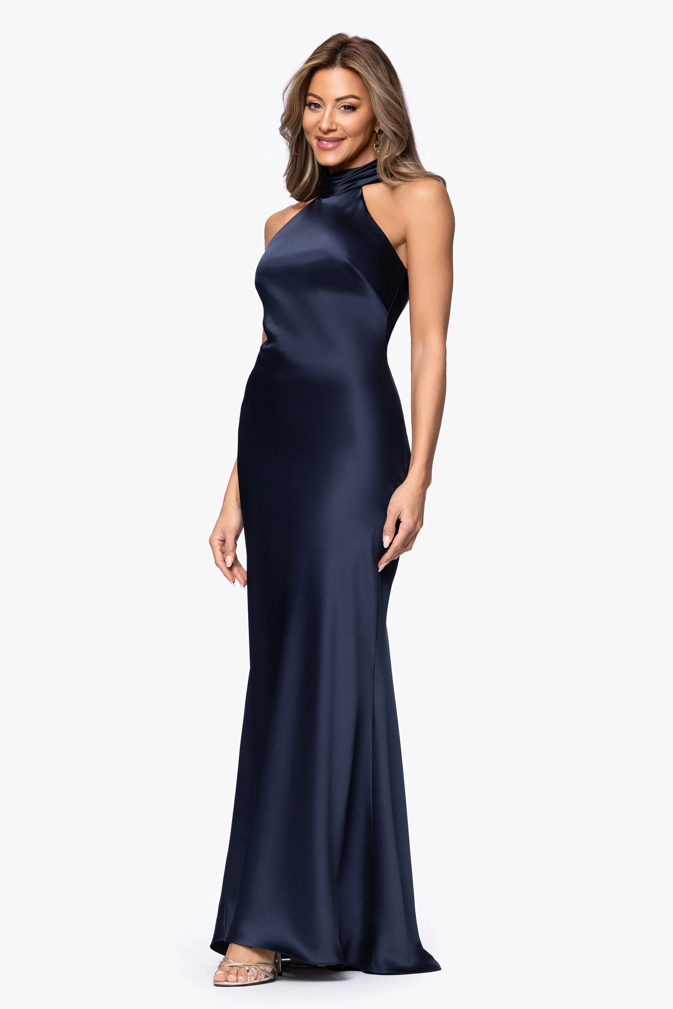 "Ruth" Satin High Tie Neck Backless Dress sold by Xscape product image thumbnail 4