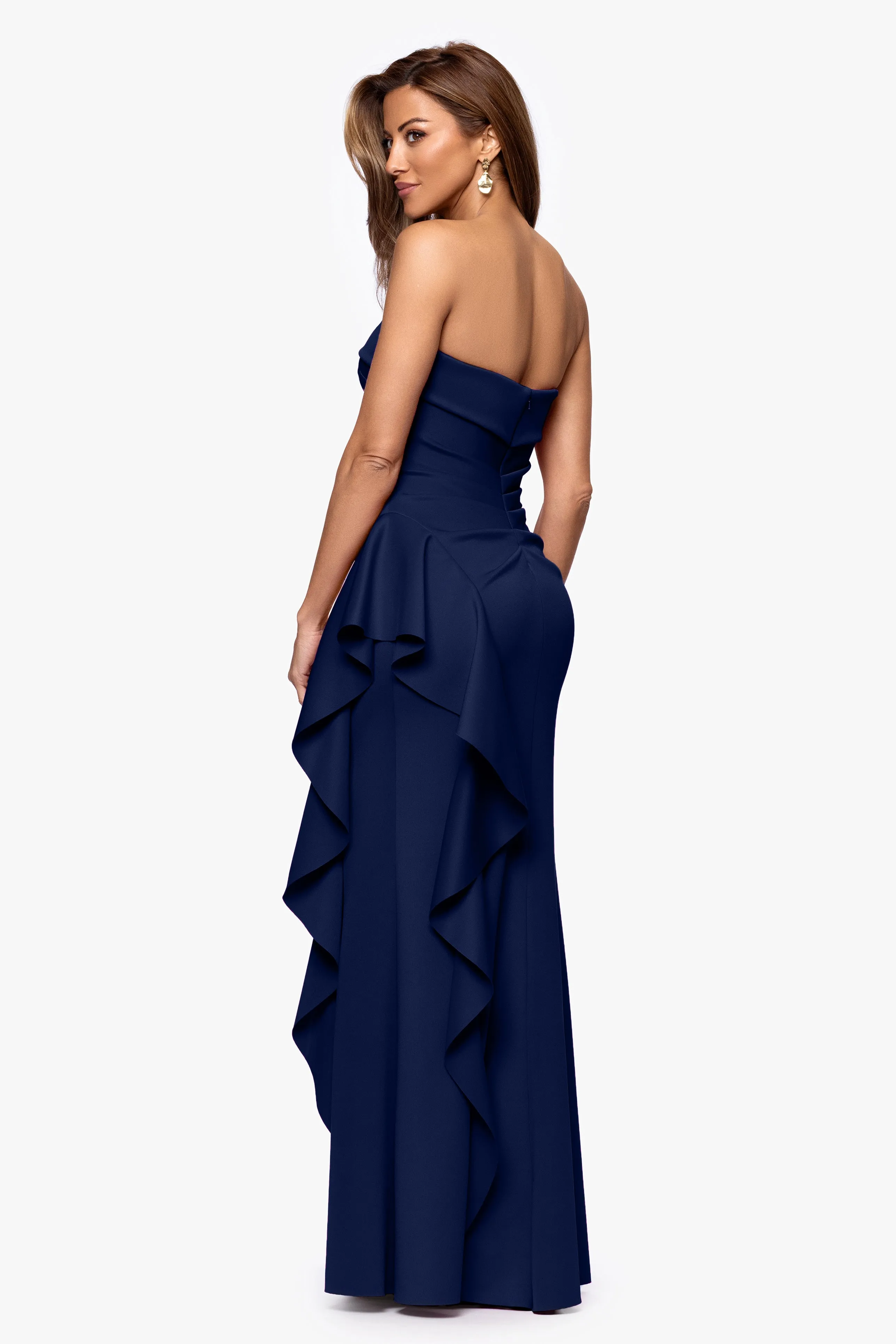 "Jacqueline" Techno Scuba Strapless Ruffle Dress sold by Xscape product image thumbnail 3