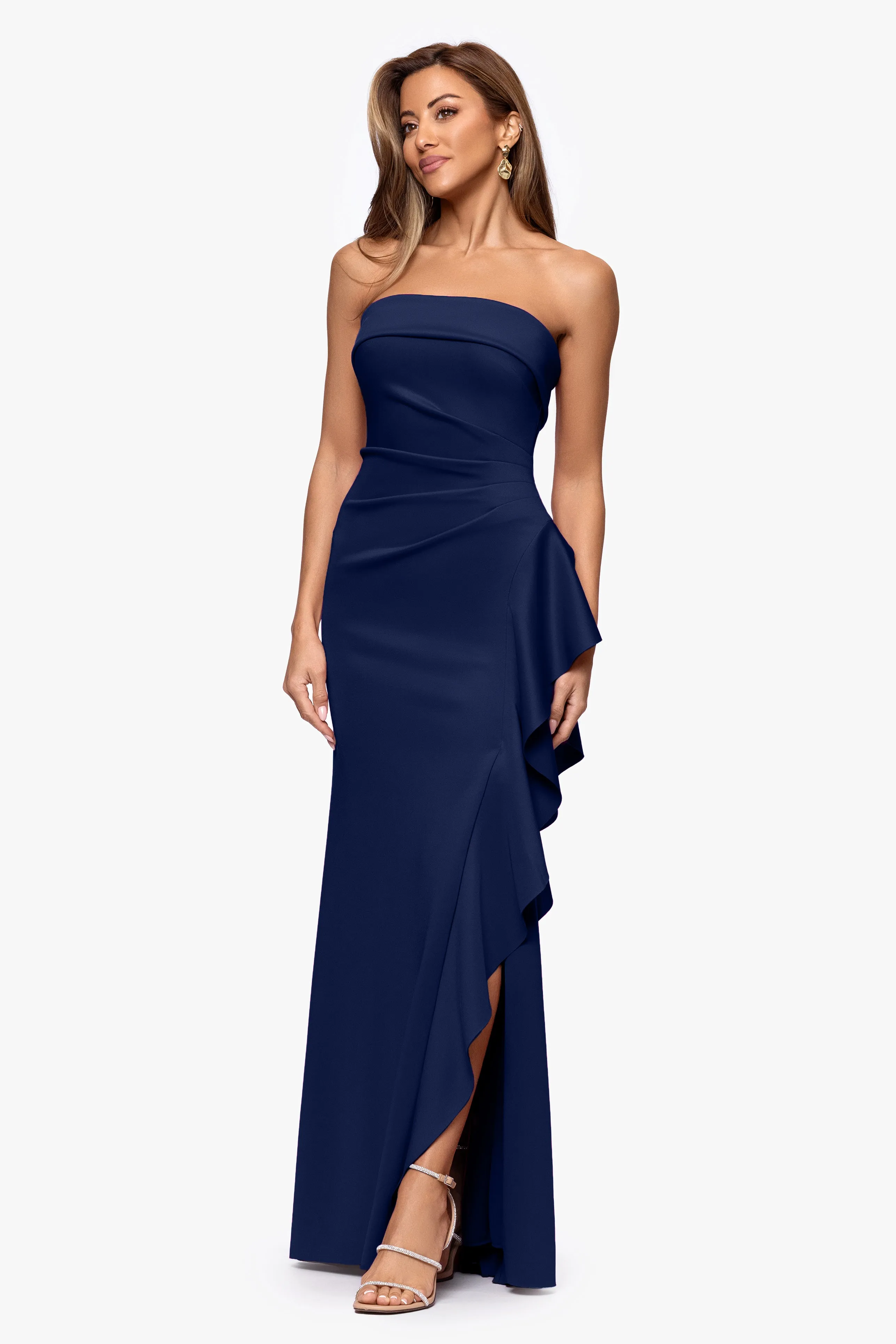 "Jacqueline" Techno Scuba Strapless Ruffle Dress sold by Xscape product image thumbnail 4