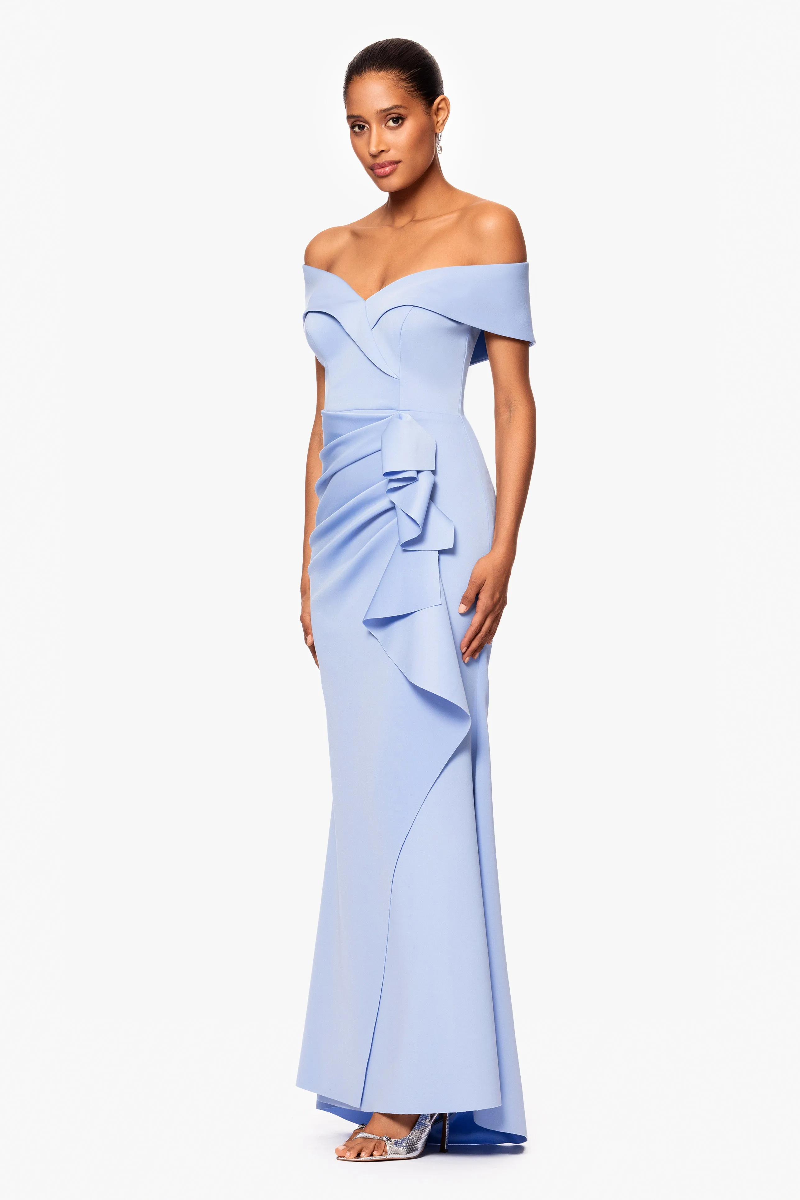 Petite "Patti" Techno Scuba Off The Shoulder Dress sold by Xscape product image thumbnail 4