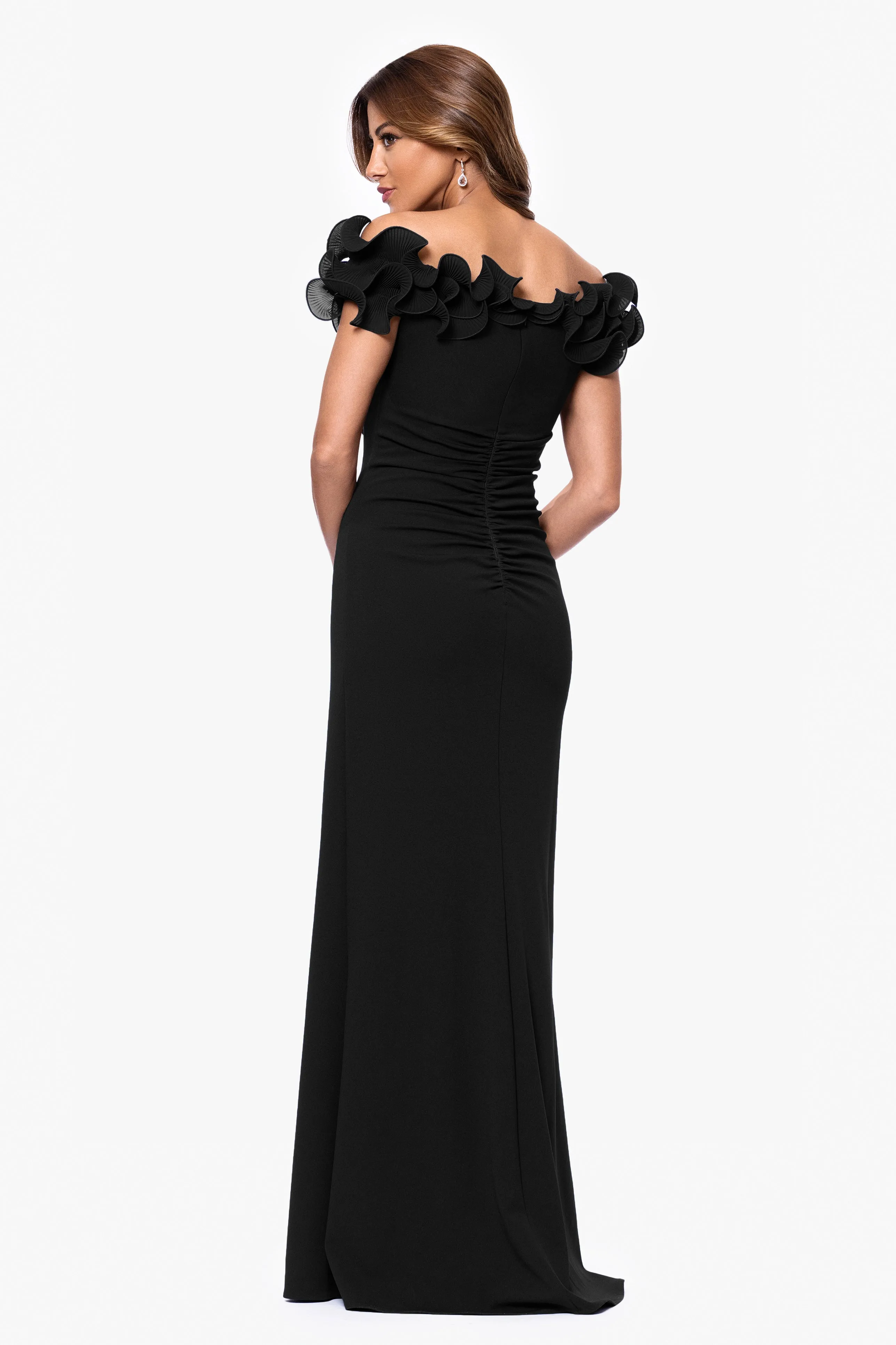 Petite "Anya" Scuba Crepe & Chiffon Ruffle Off the Shoulder Dress sold by Xscape product image thumbnail 4