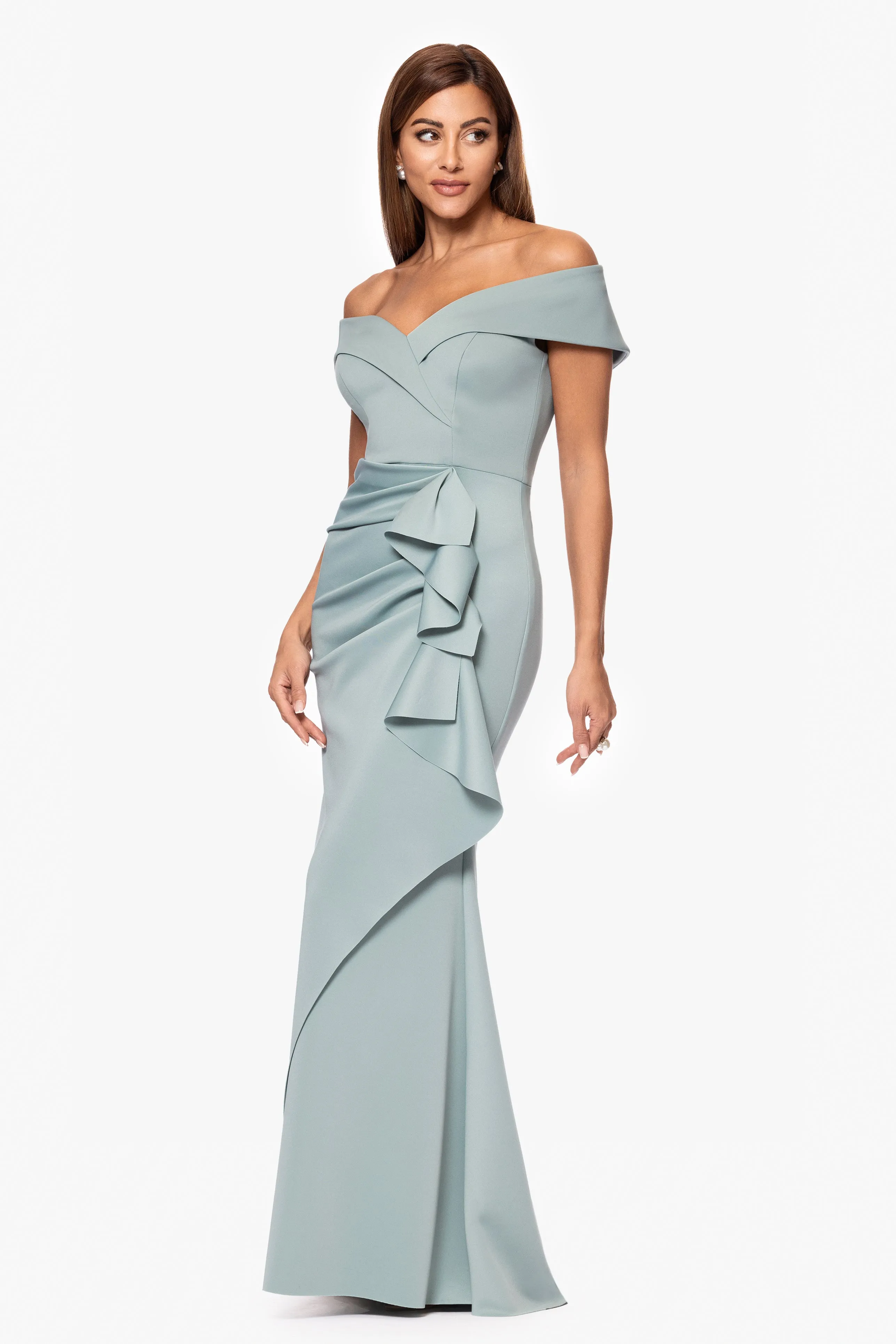 Petite "Patti" Techno Scuba Off The Shoulder Dress sold by Xscape product image thumbnail 5
