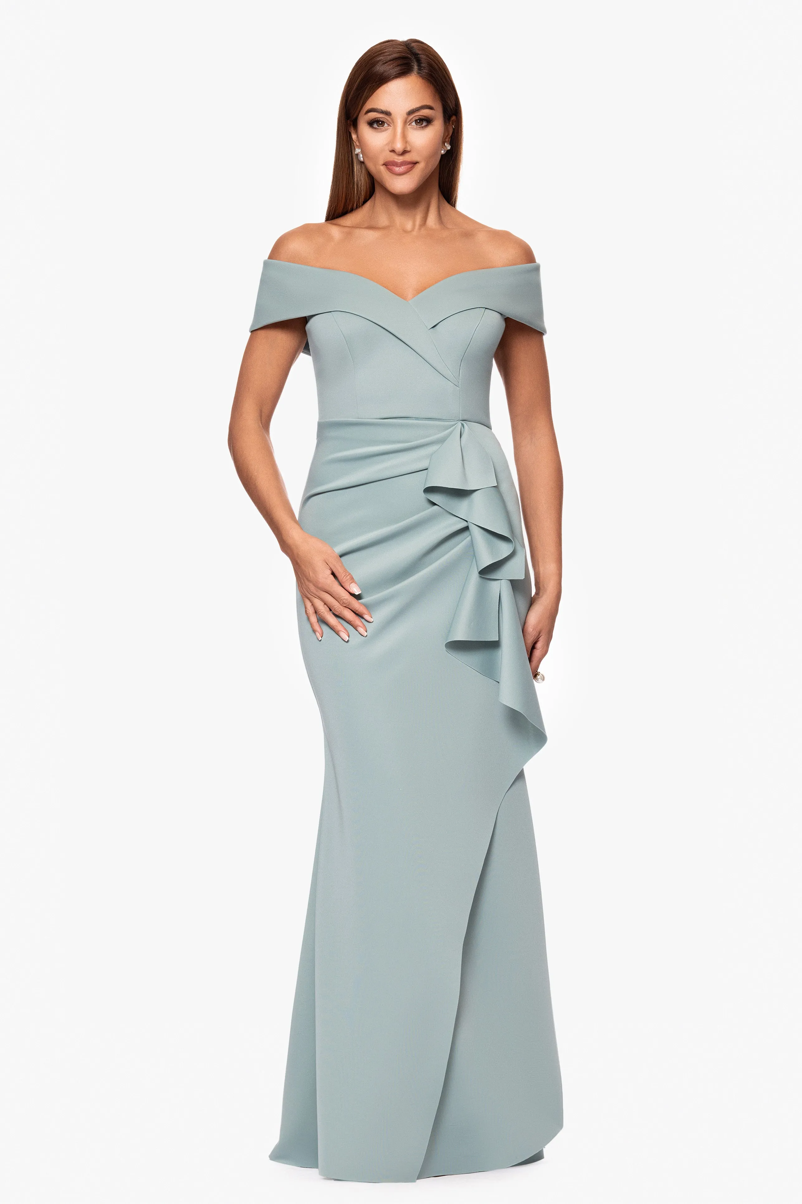 Petite "Patti" Techno Scuba Off The Shoulder Dress sold by Xscape product image thumbnail 2