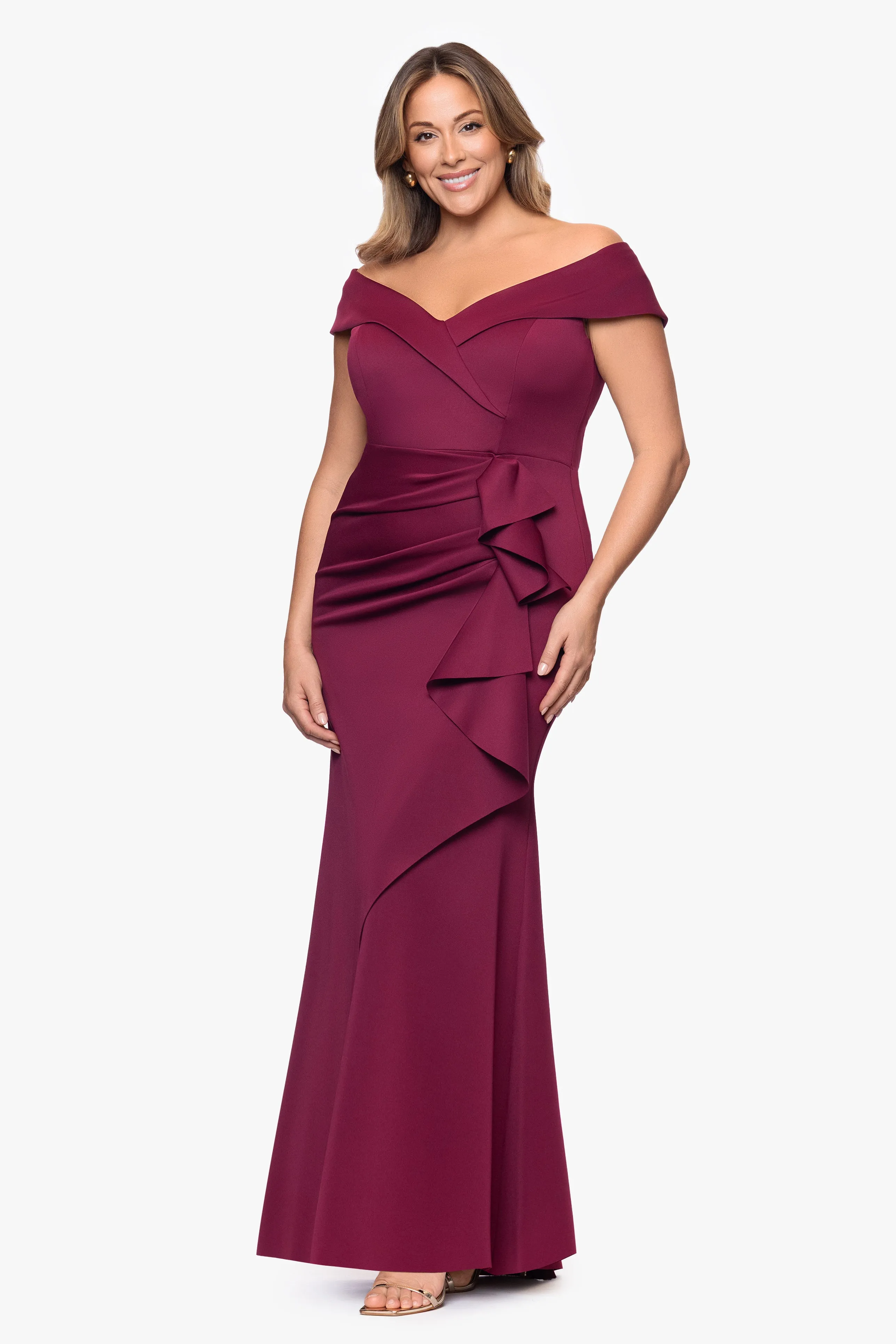 Plus "Patti" Techno Scuba Off The Shoulder Dress sold by Xscape product image thumbnail 4