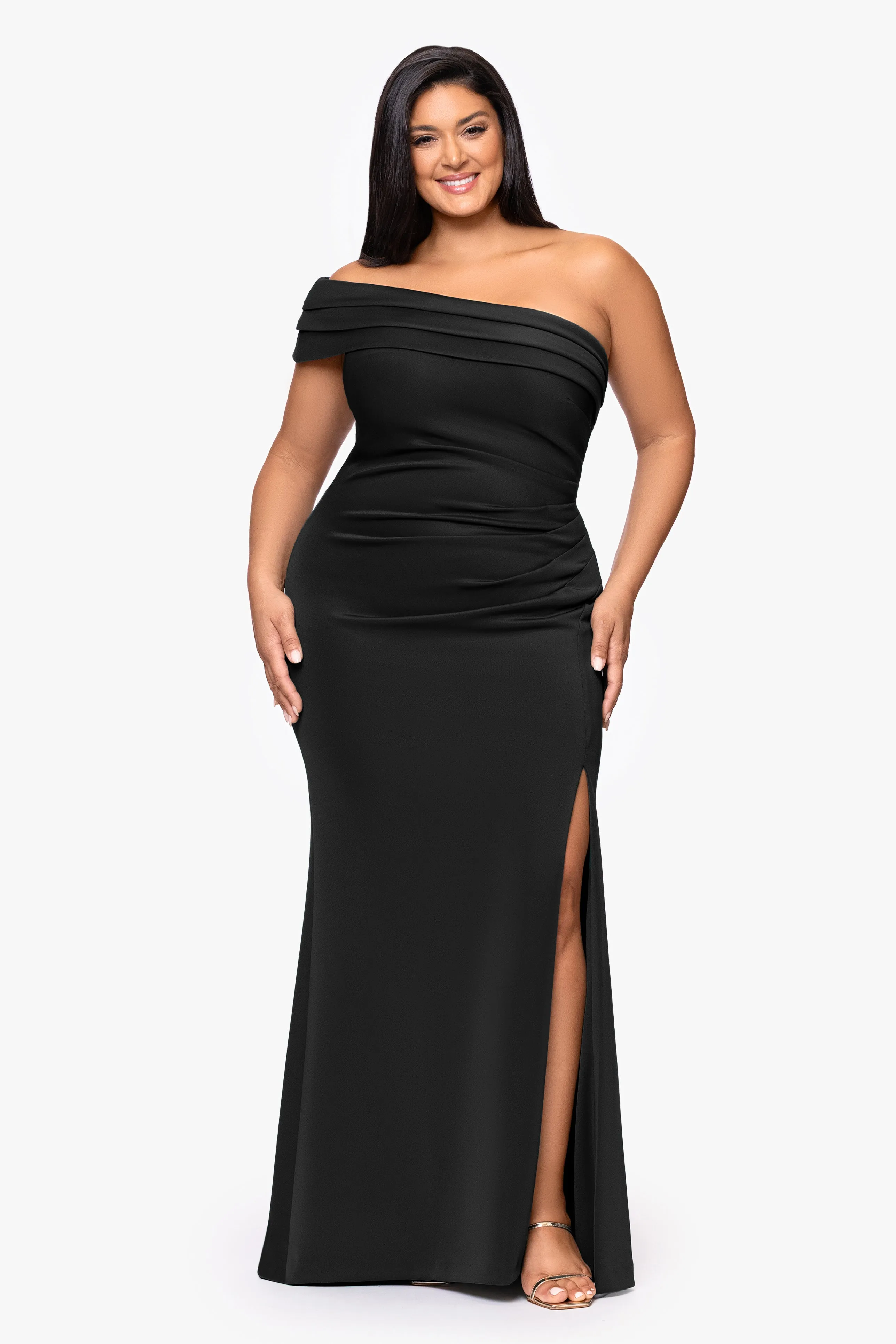 Plus "Whitney" Techno Scuba One Shoulder Dress sold by Xscape
