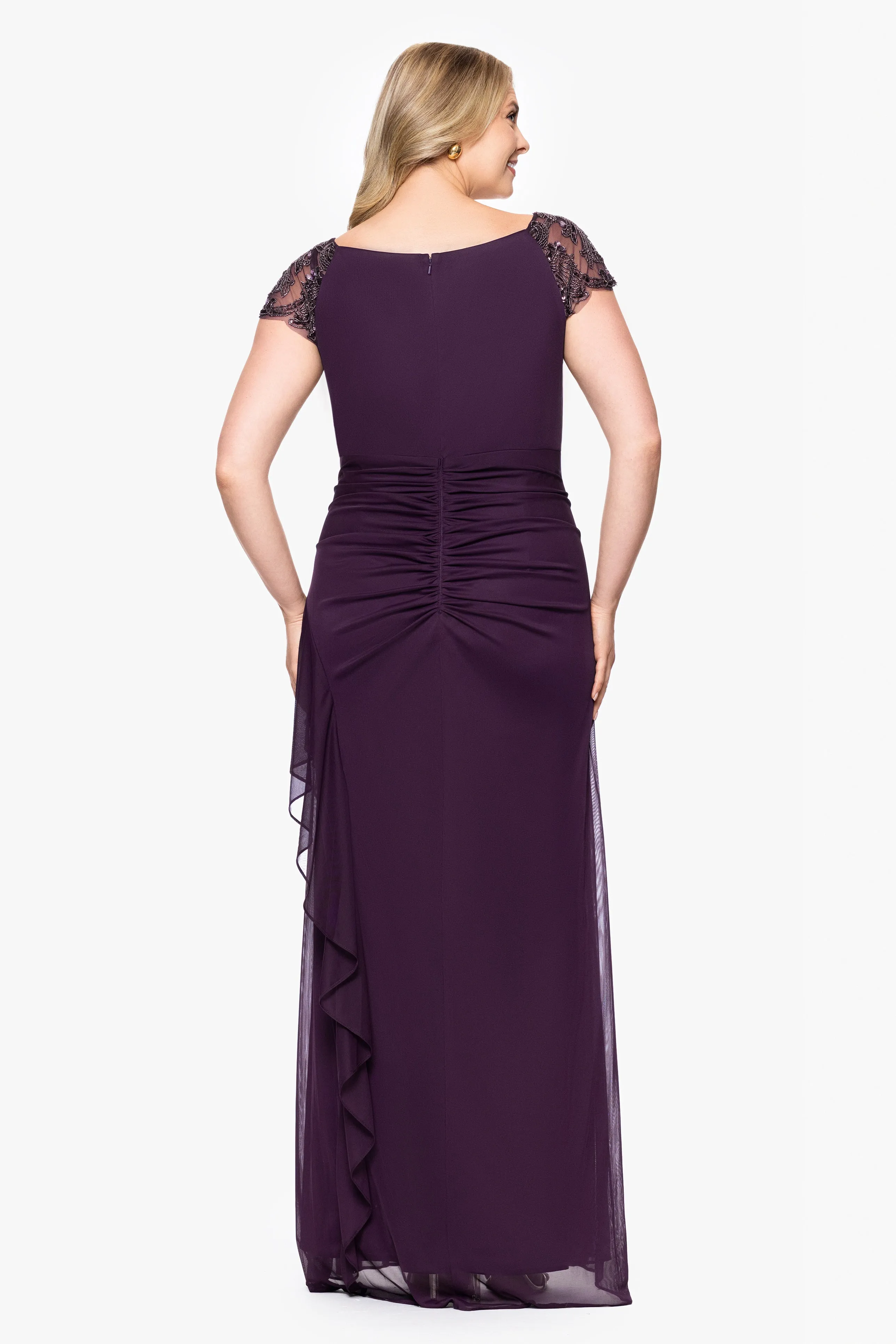 Plus "Cathleen" Sheer Matte Jersey Beaded Neckline Dress sold by Xscape product image thumbnail 3