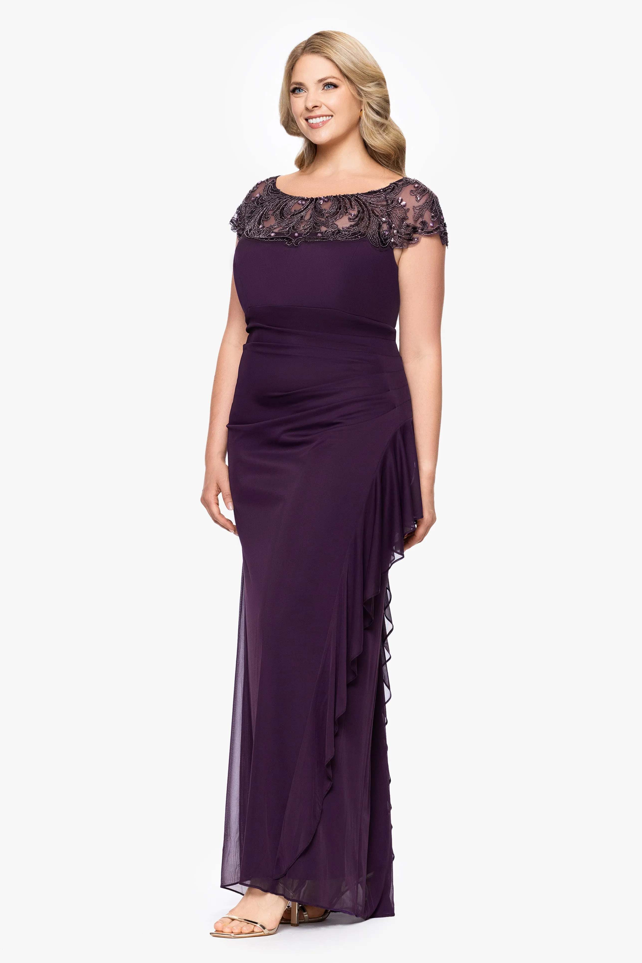 Plus "Cathleen" Sheer Matte Jersey Beaded Neckline Dress sold by Xscape product image thumbnail 4