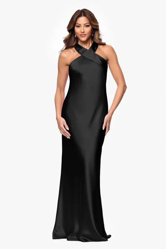 "Francesca" Satin Halter Tie Neck Dress made by Xscape