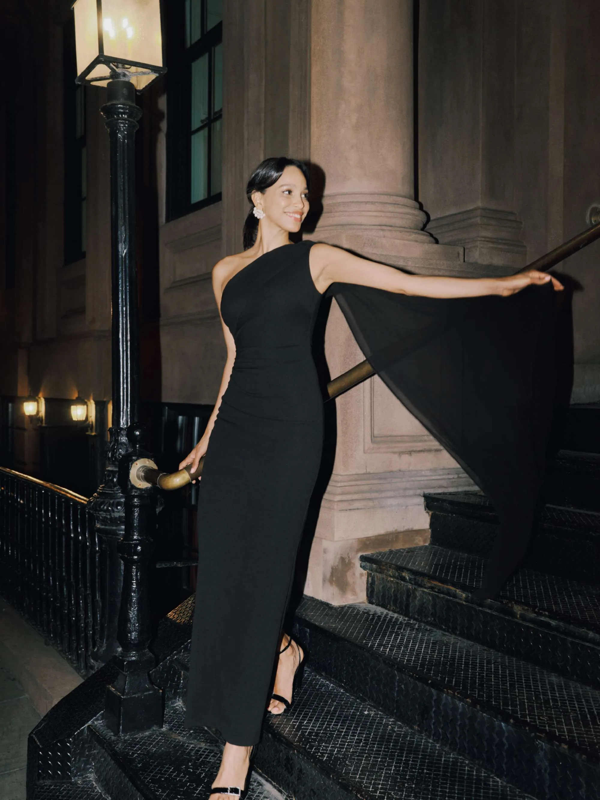 "Grace" Scuba Crepe and Chiffon One Shoulder Shash Dress sold by Xscape