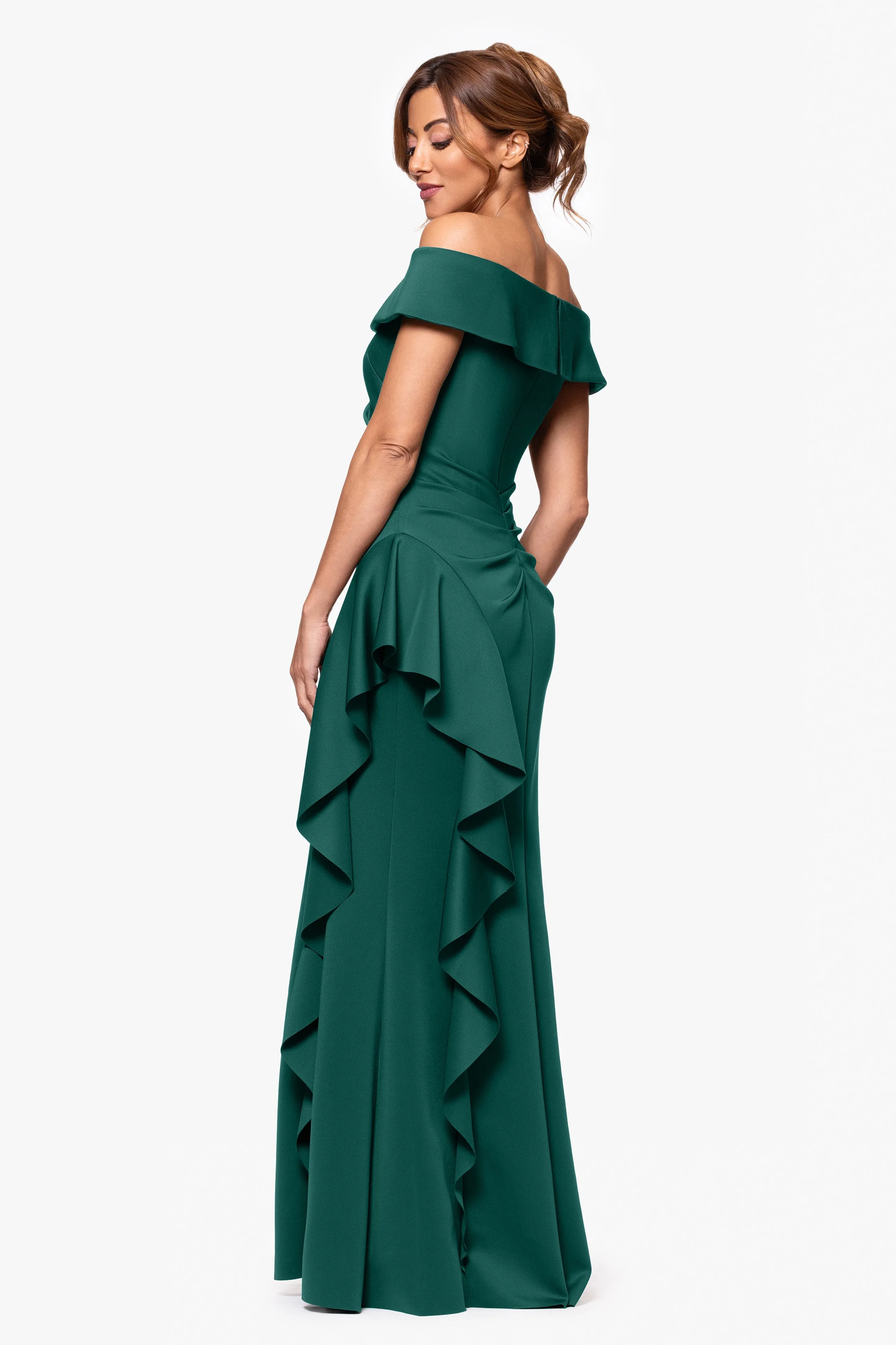 "Dolly" Techno Scuba Off the Shoulder Ruffle Dress sold by Xscape product image thumbnail 4